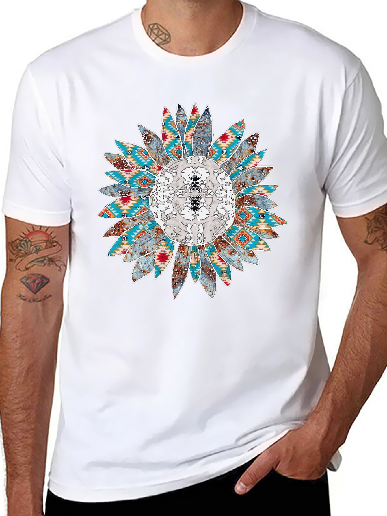 Sunflower Aztec Print Black T-Shirt
