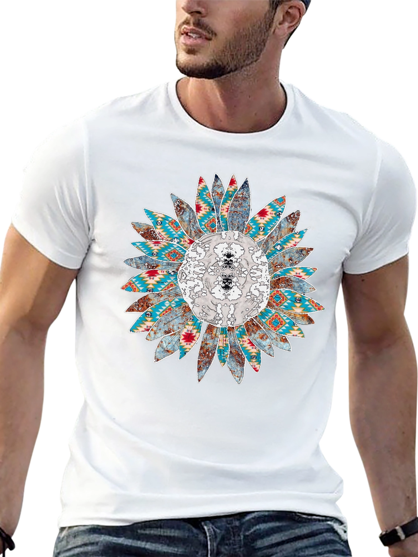 Sunflower Aztec Print Black T-Shirt