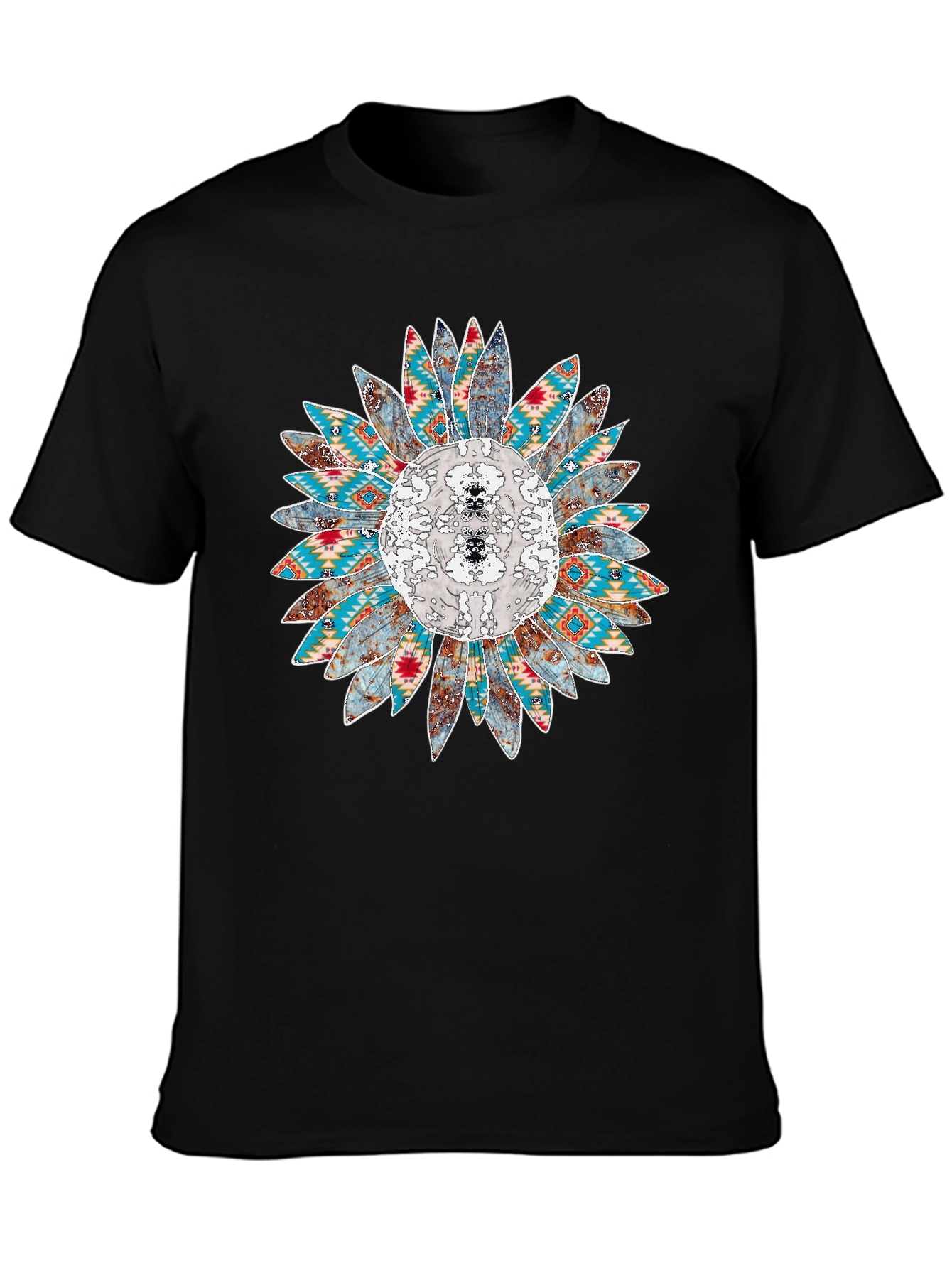 Sunflower Aztec Print Black T-Shirt