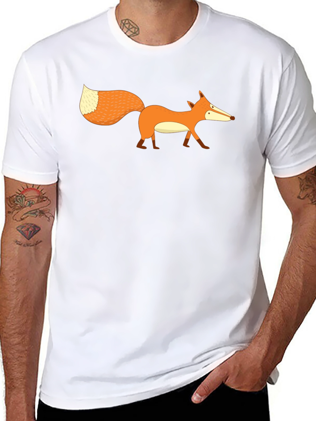 Cartoon Fox Graphic Print Mens Black T-Shirt