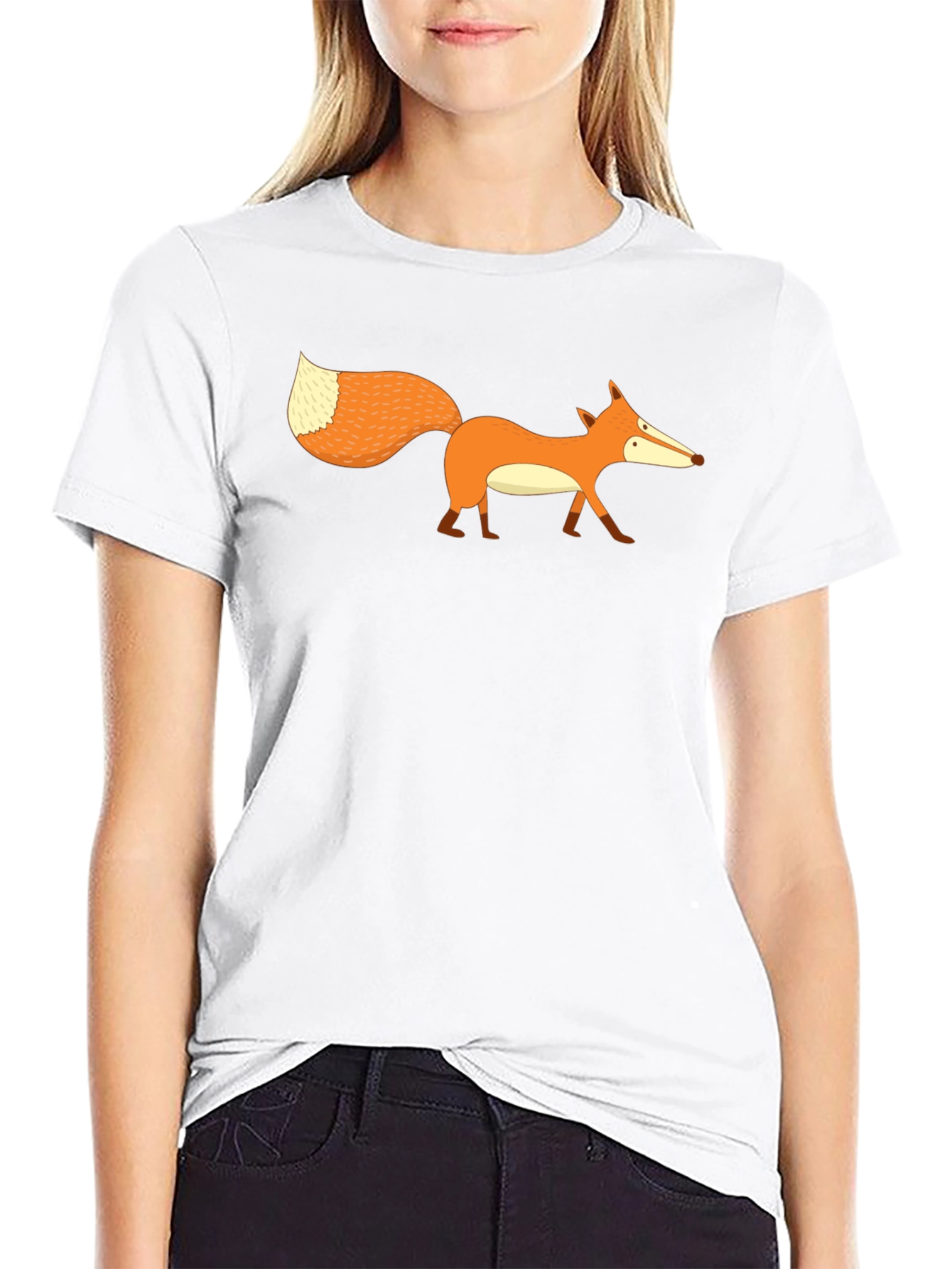 Cartoon Fox Graphic Print Mens Black T-Shirt