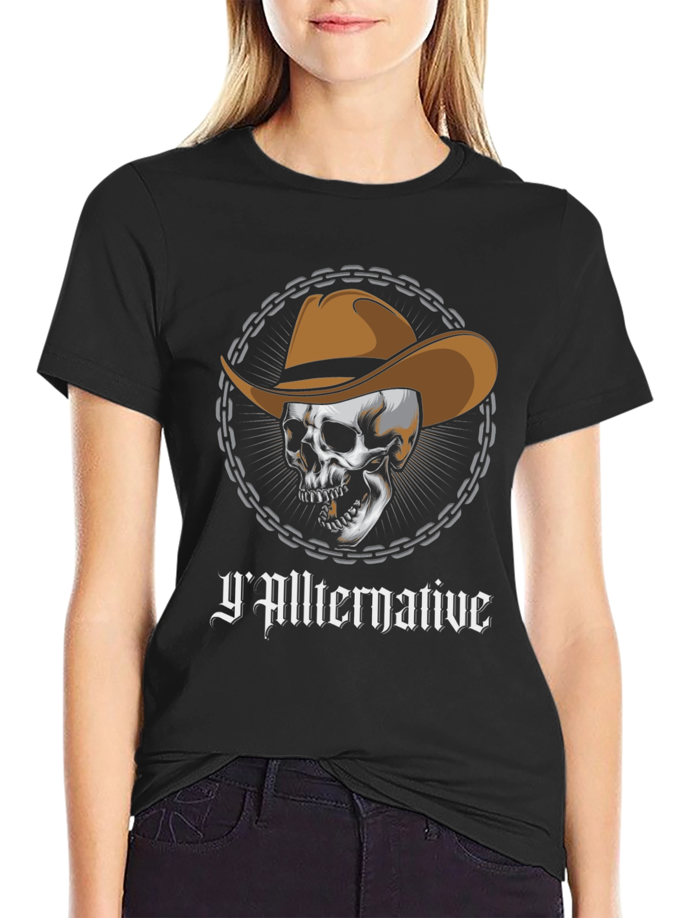 Yallternative Cowboy Skull Graphic T-Shirt