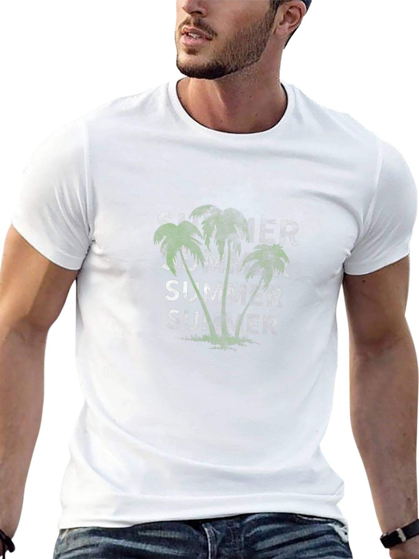 Summer Palms Graphic Tee - Casual Black T-Shirt
