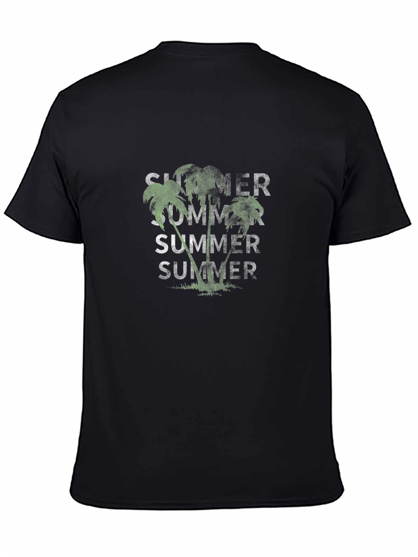 Summer Palms Graphic Tee - Casual Black T-Shirt