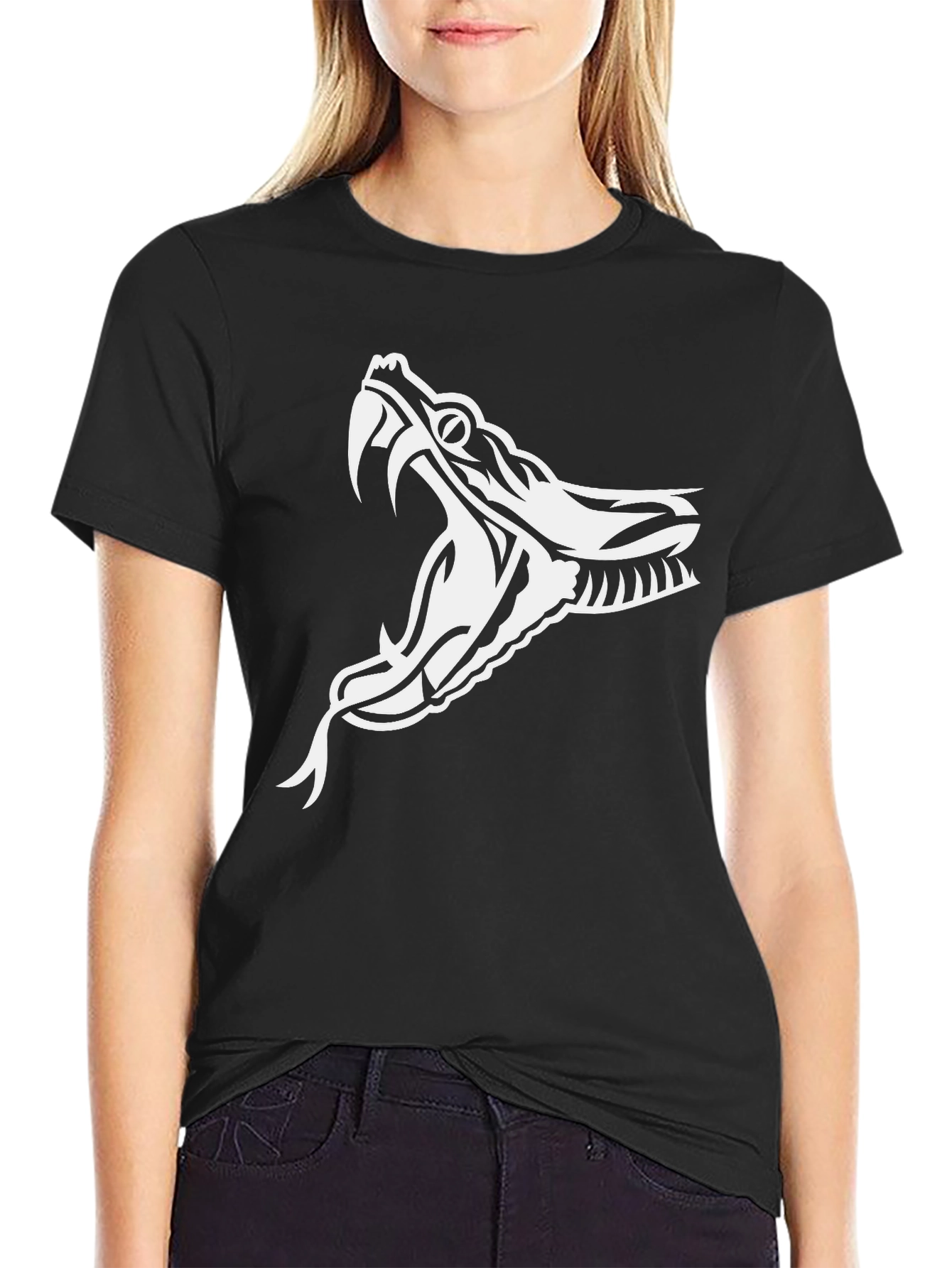 Black T-Shirt with White Snake Graphic