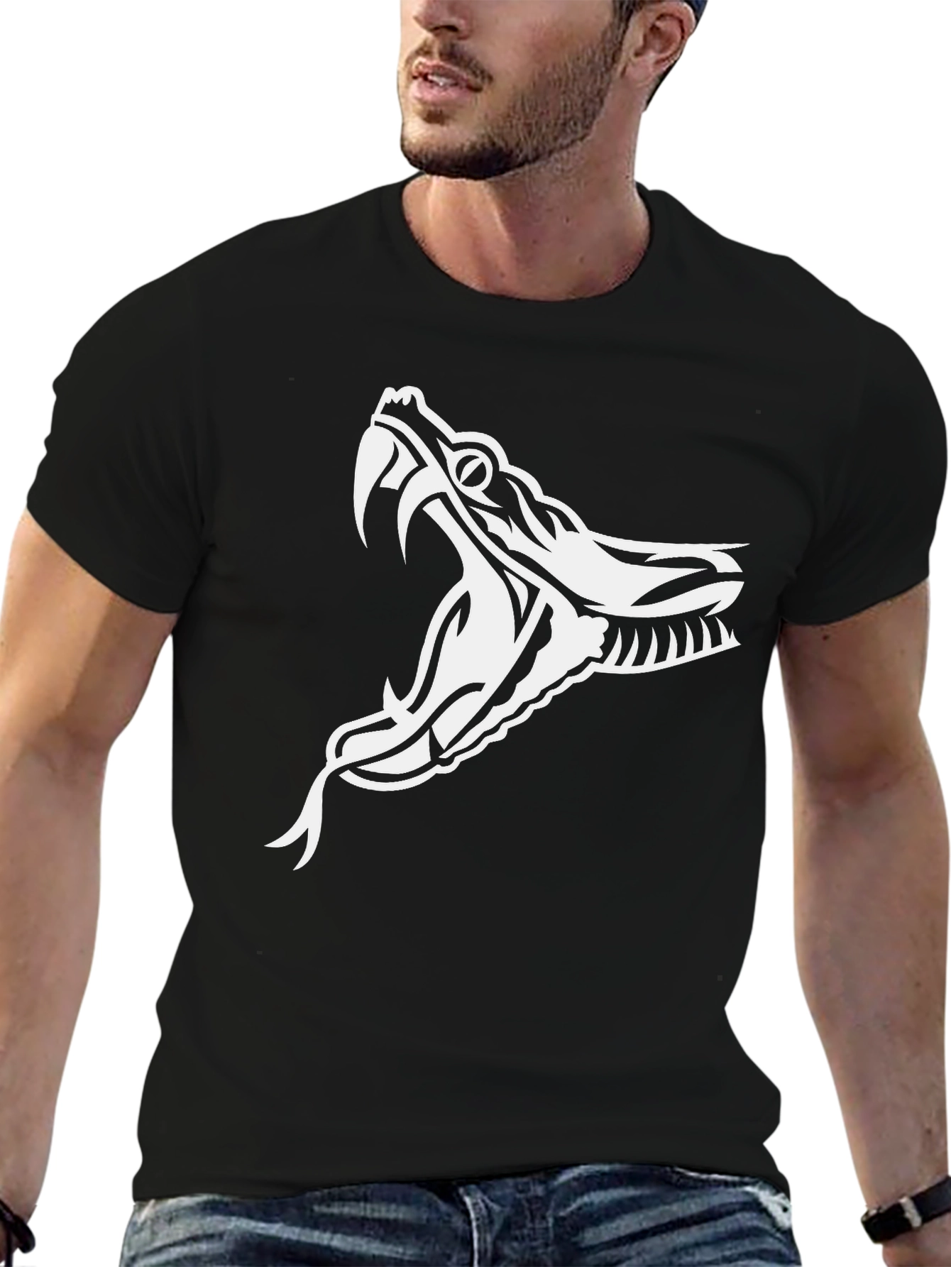 Black T-Shirt with White Snake Graphic