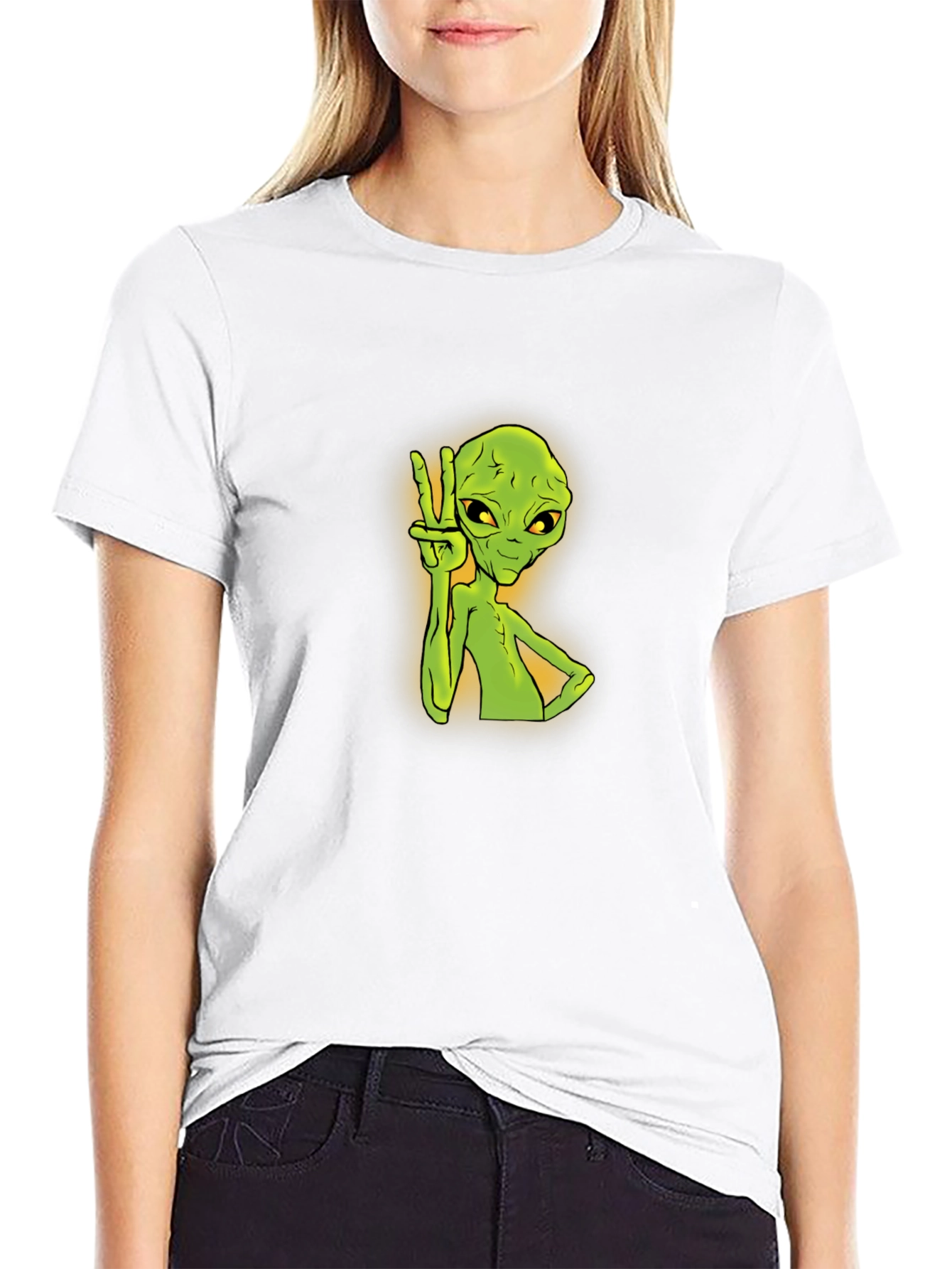 Alien Peace Sign Graphic Tee - Trendy Black T-Shirt