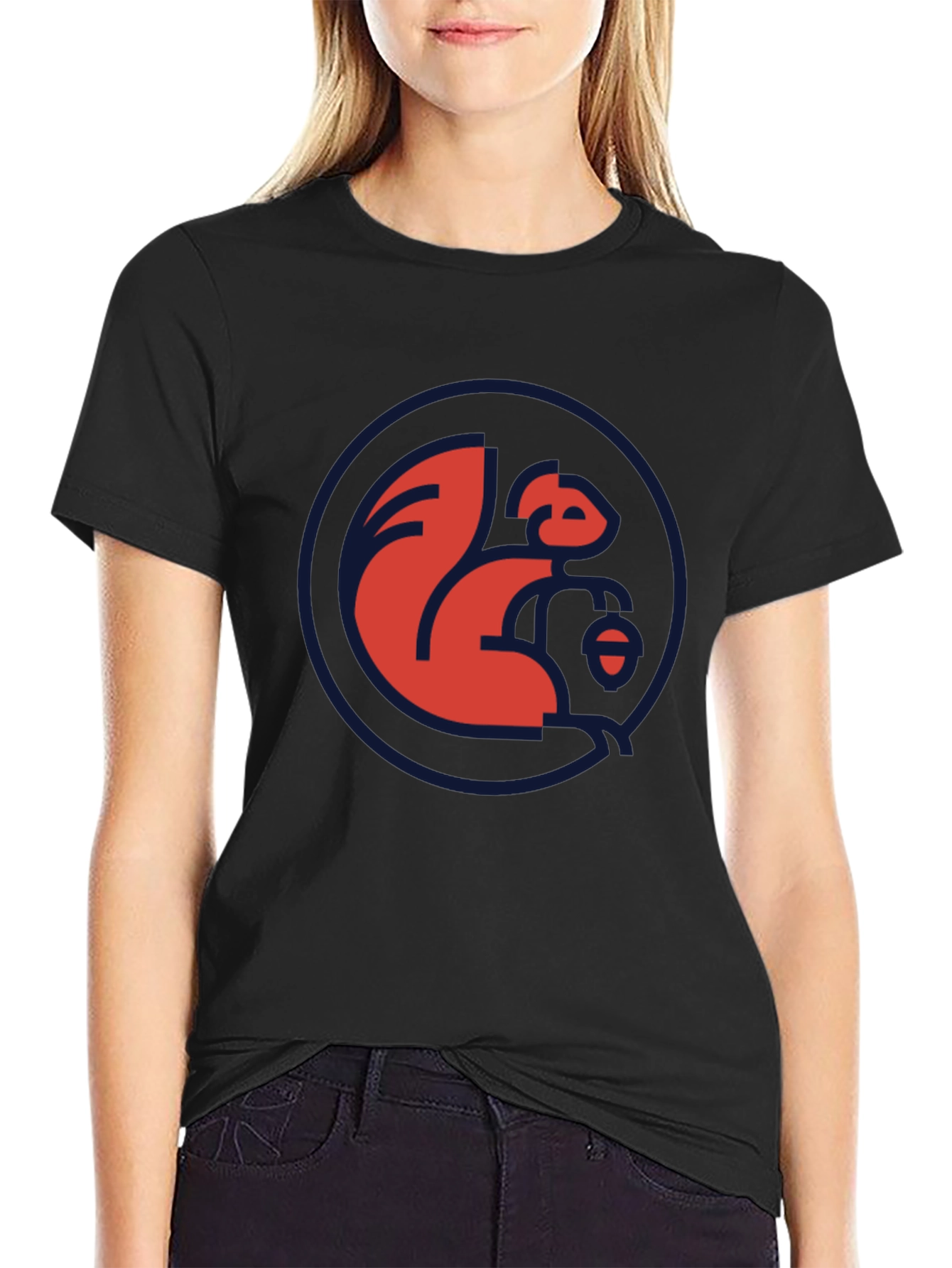 Red Squirrel Logo Black T-Shirt - Casual Style