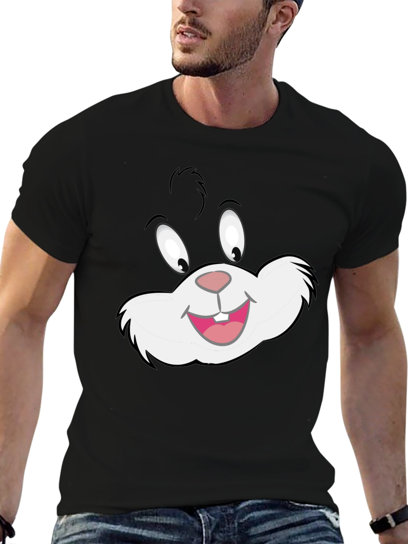 Cartoon Cat Graphic Black T-Shirt