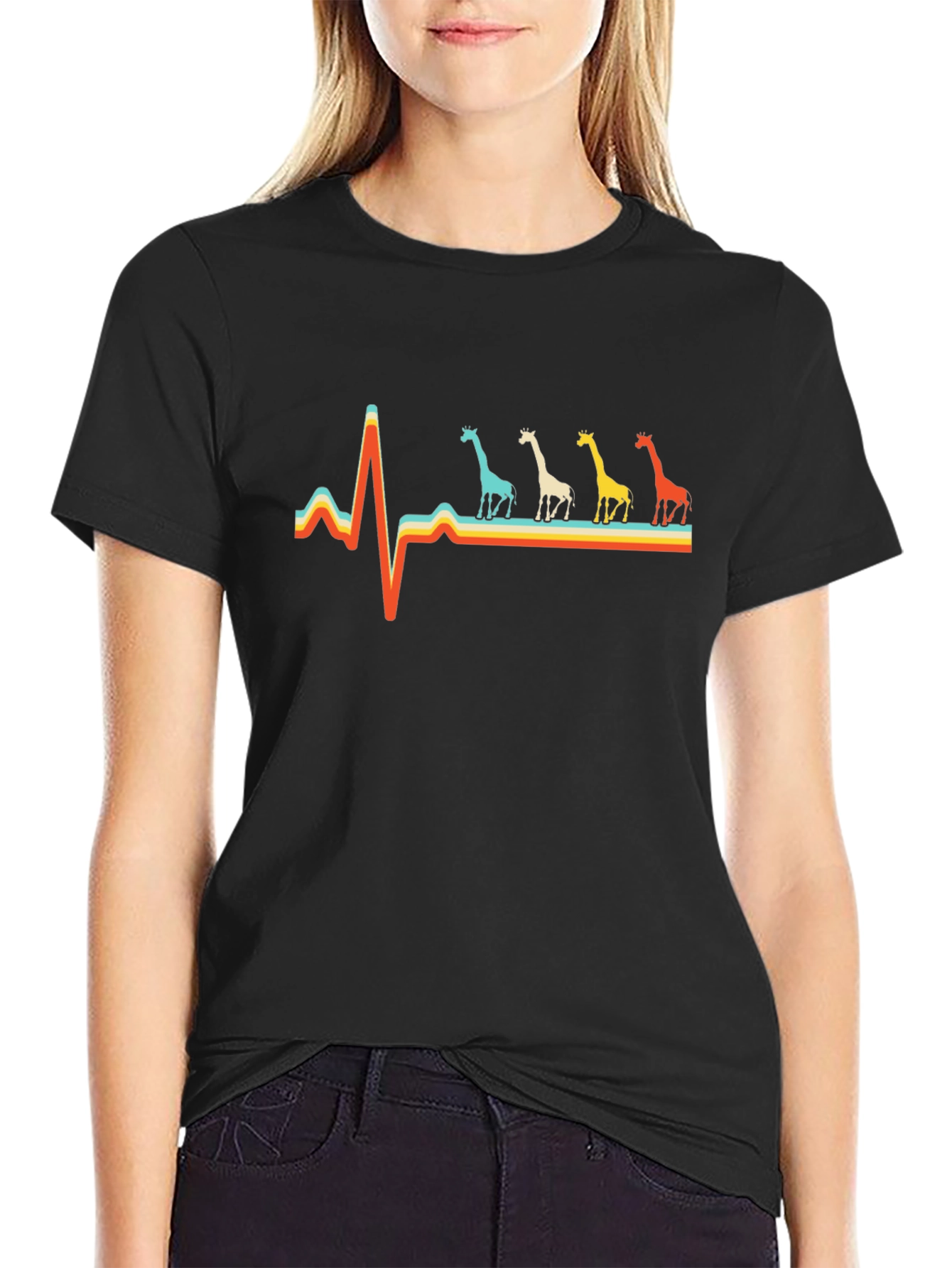 Giraffe Heartbeat T-Shirt - Quirky Animal Lover Tee