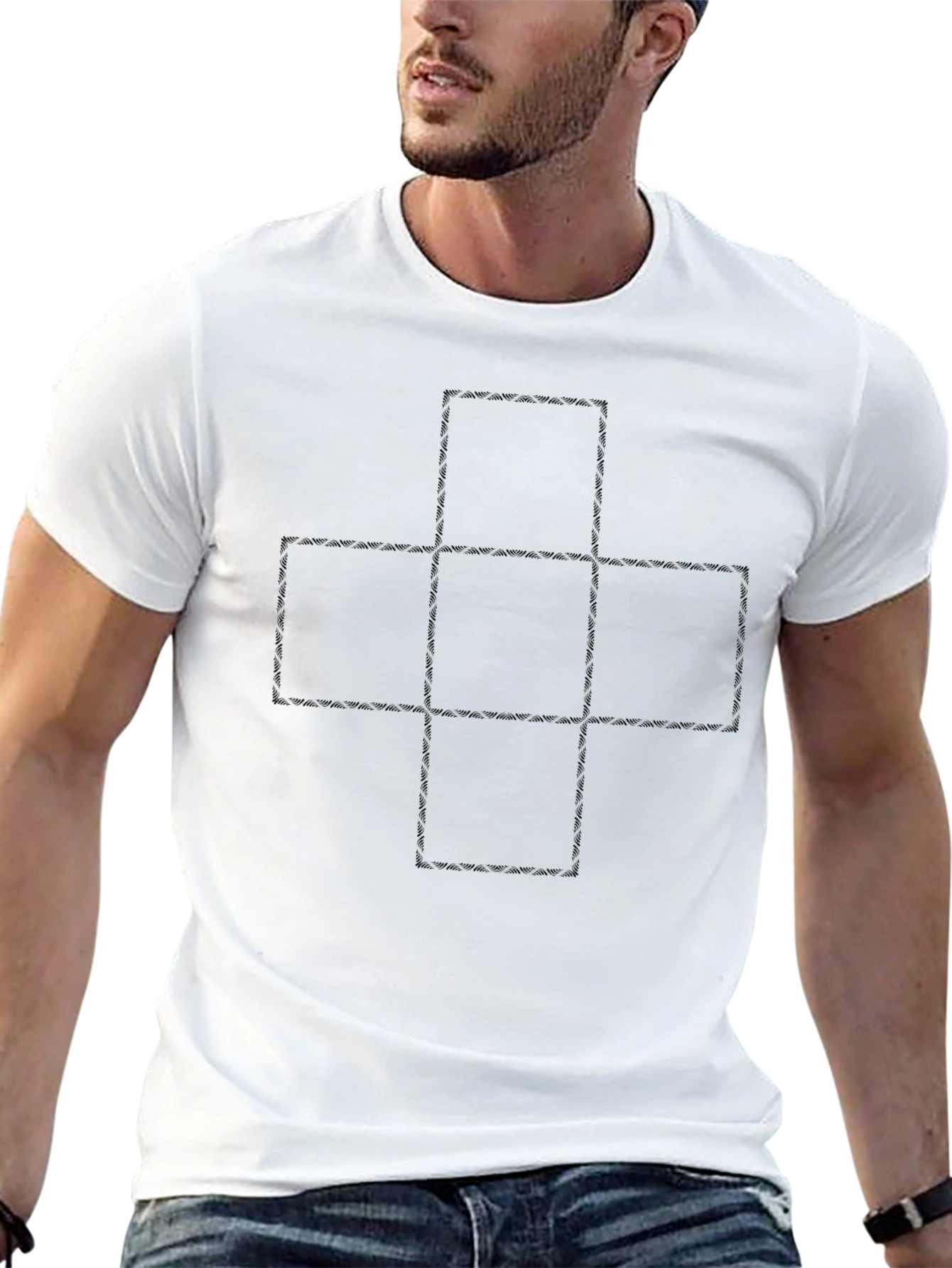 Mens Black Graphic Tee - Abstract Square Design