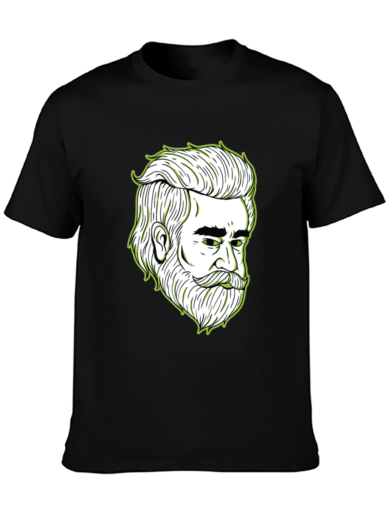 Cool Bearded Man Graphic Print Black T-Shirt