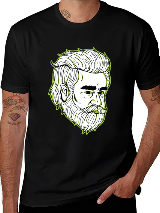 Cool Bearded Man Graphic Print Black T-Shirt