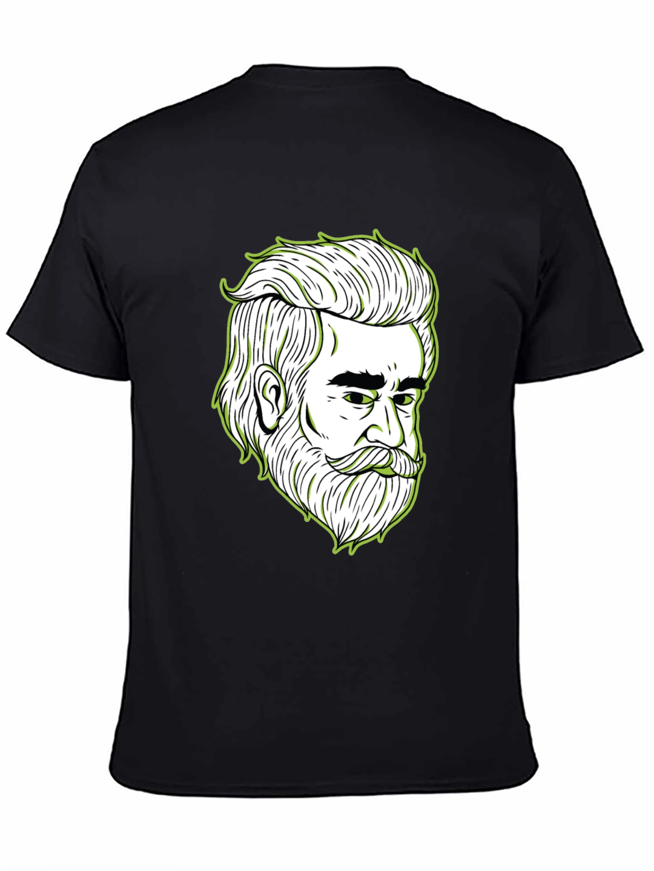 Cool Bearded Man Graphic Print Black T-Shirt