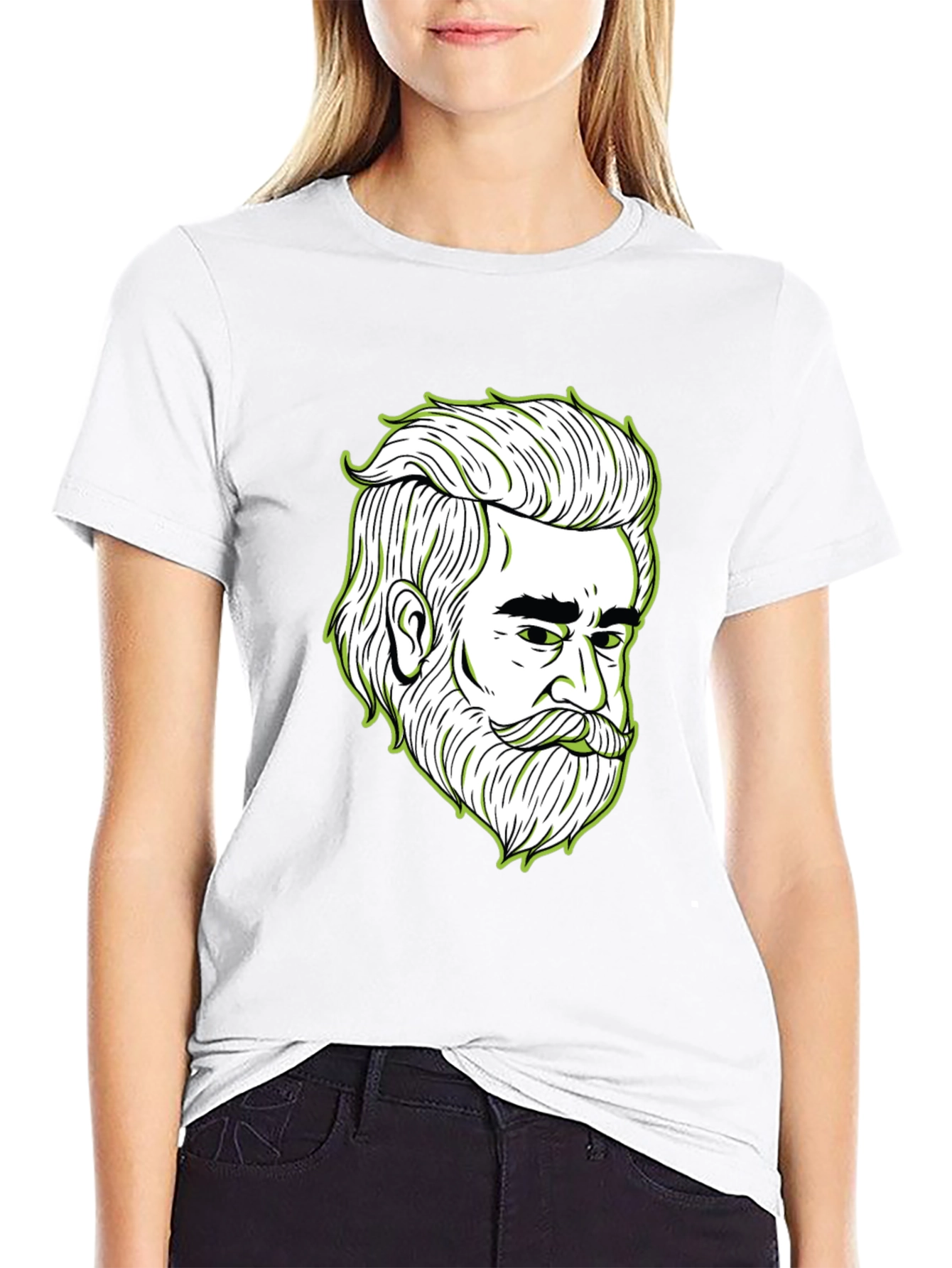 Cool Bearded Man Graphic Print Black T-Shirt