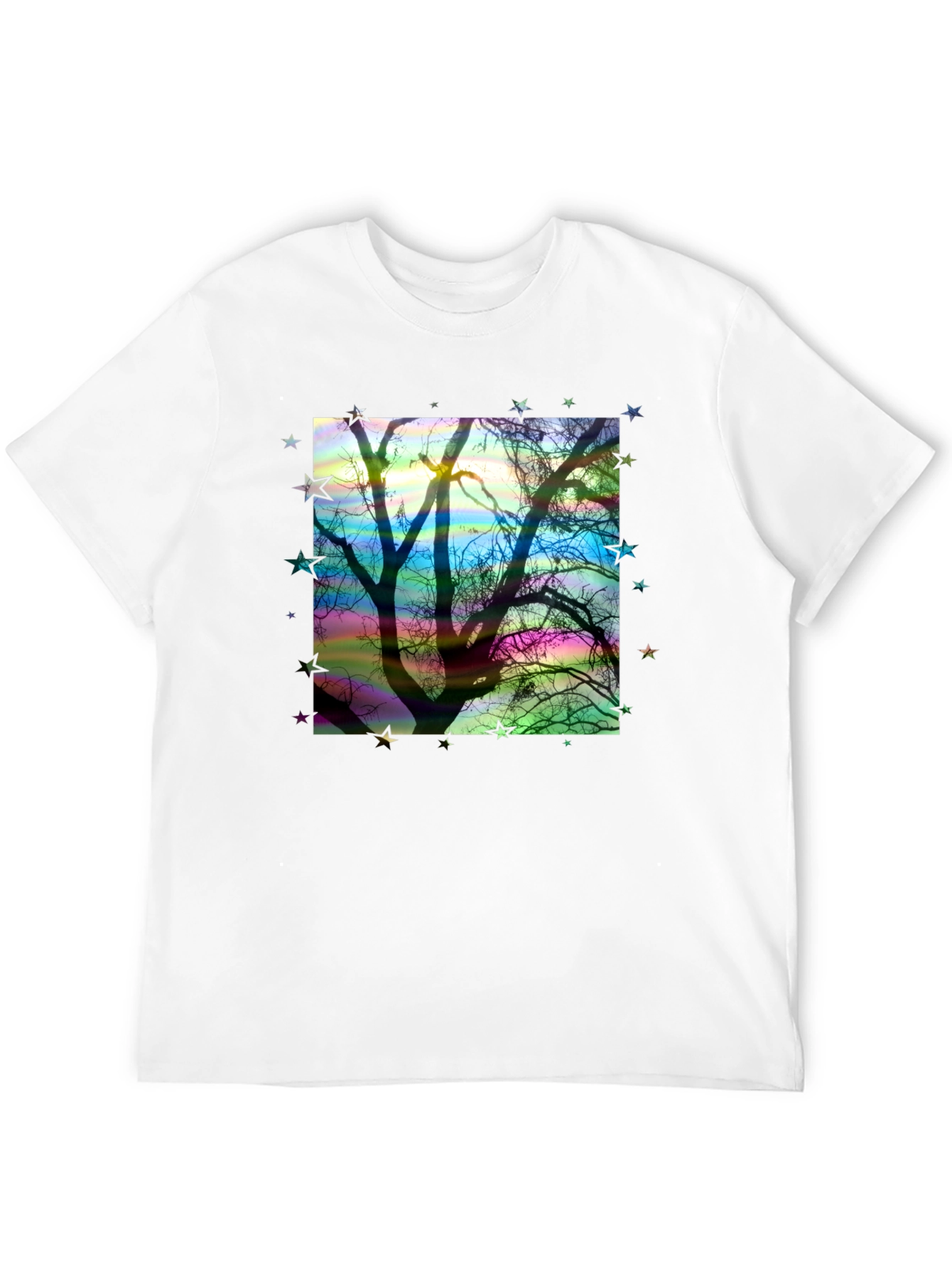 Tree Silhouette Stars Graphic Black T-Shirt
