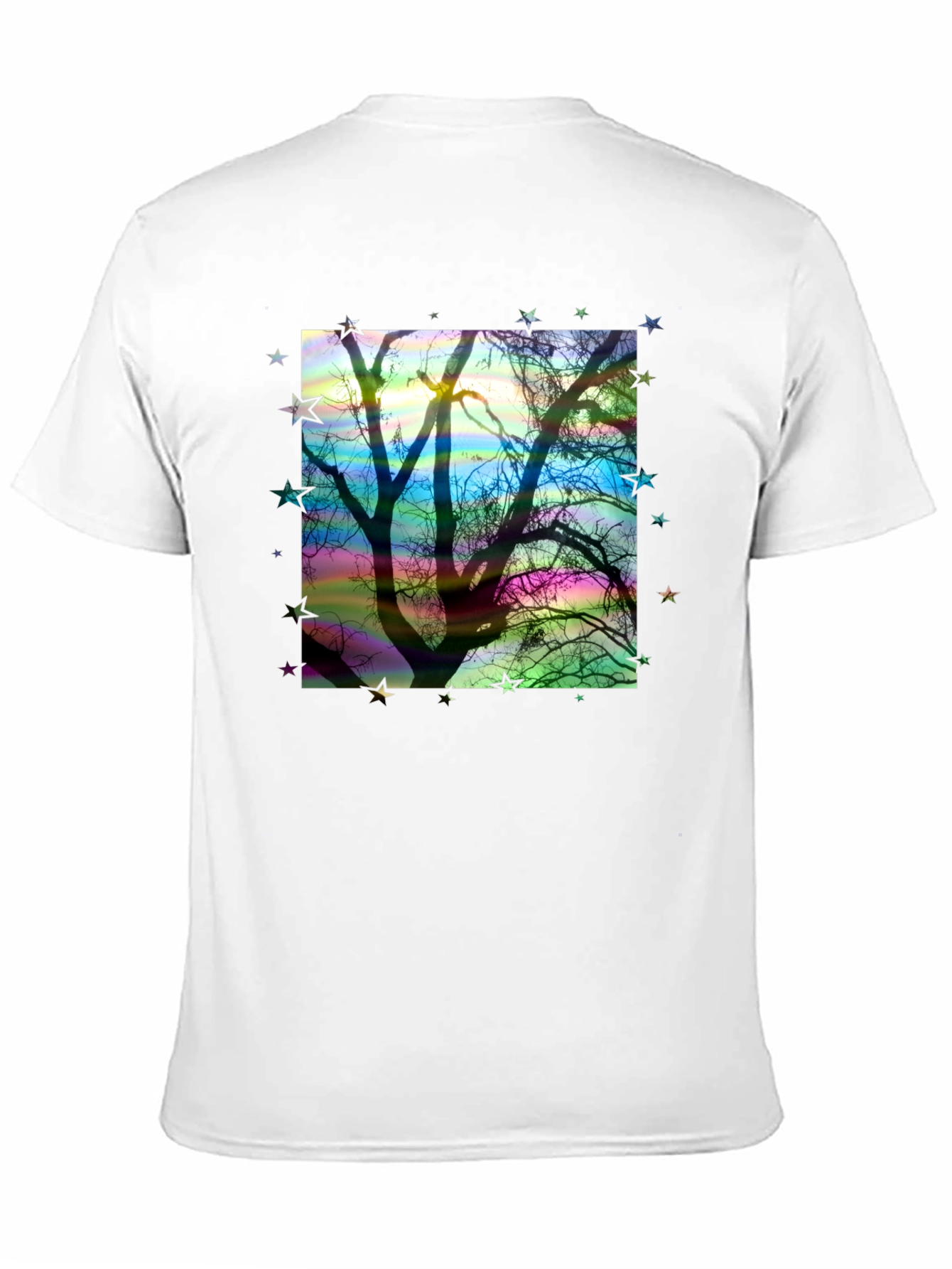 Tree Silhouette Stars Graphic Black T-Shirt