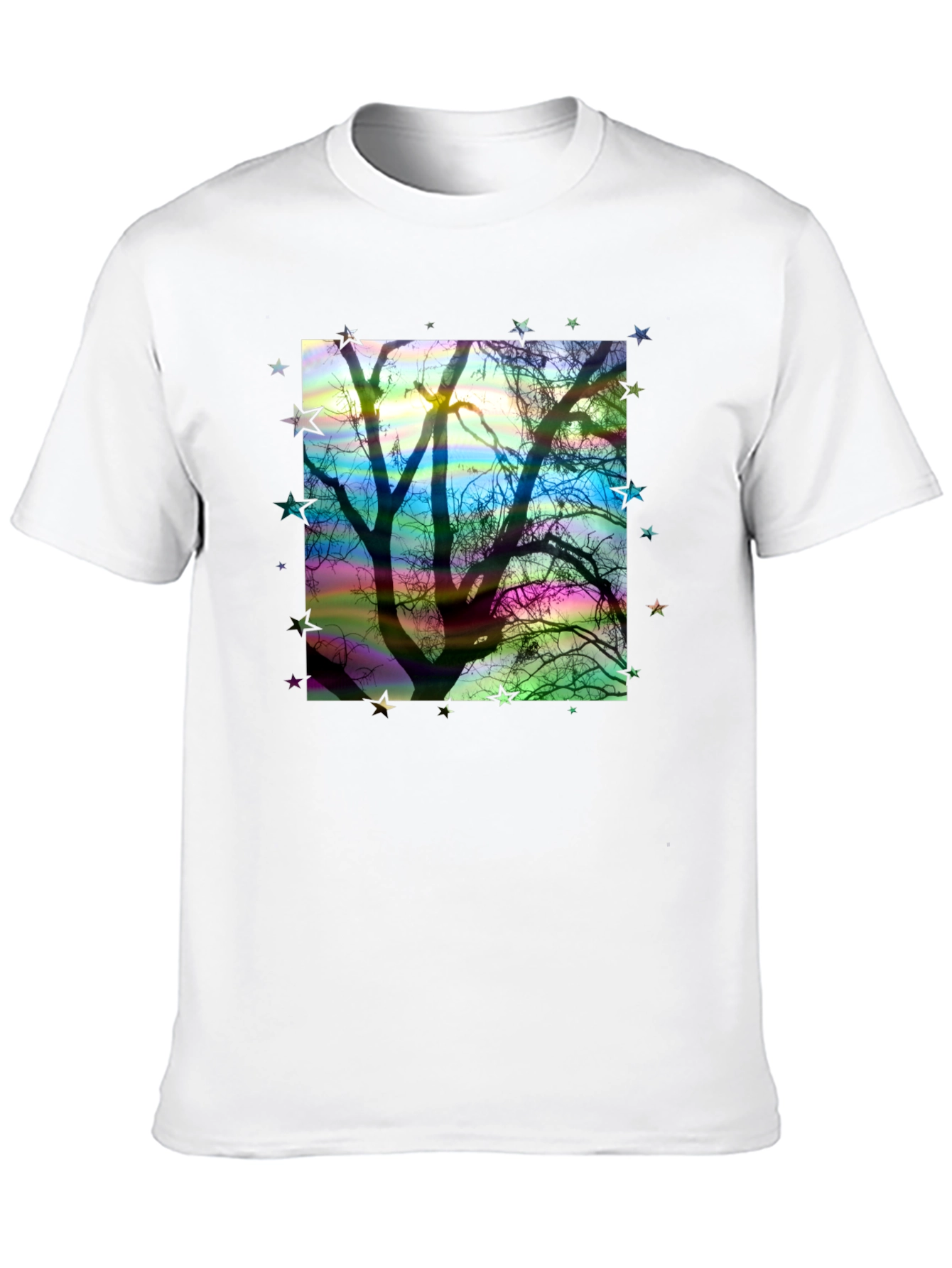 Tree Silhouette Stars Graphic Black T-Shirt