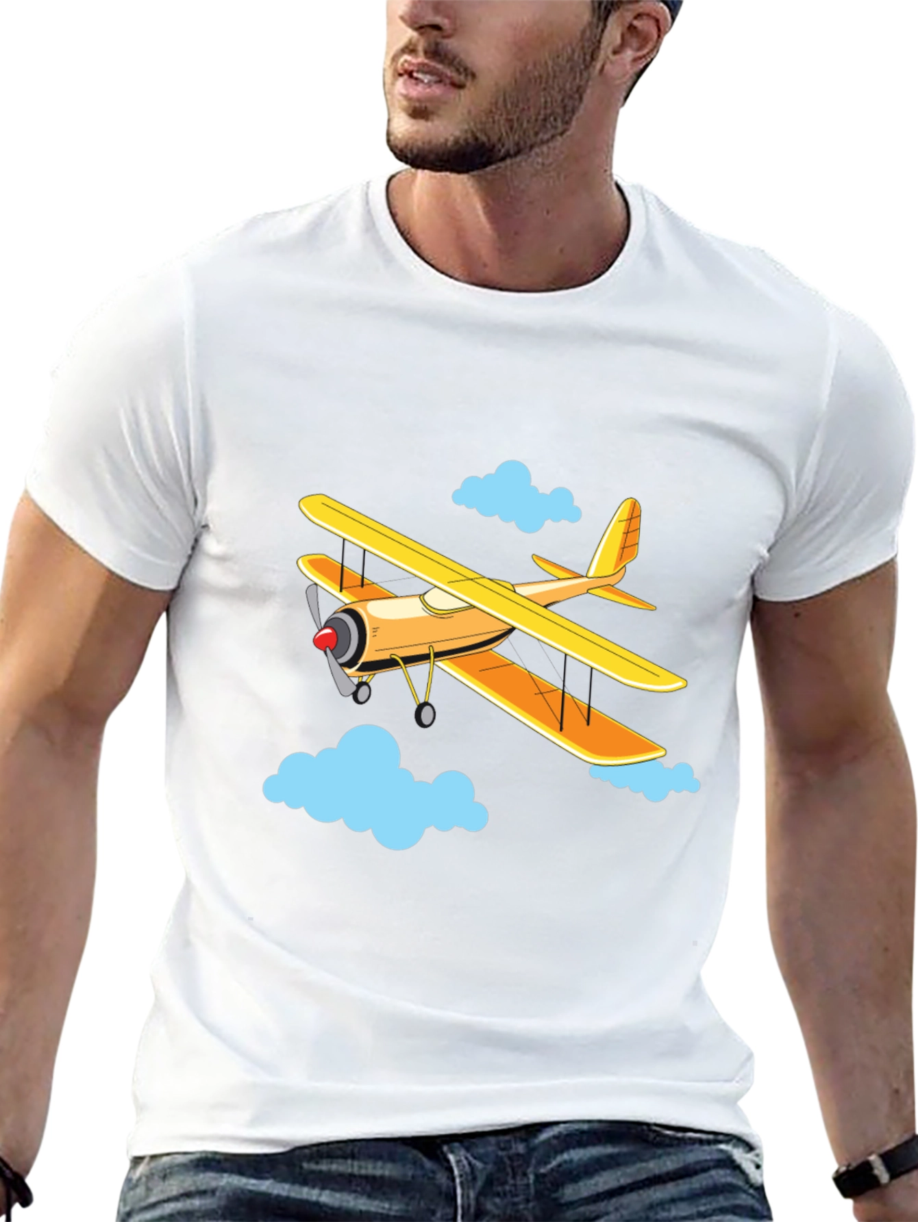 Airplane Graphic Tee - Biplane in the Clouds!