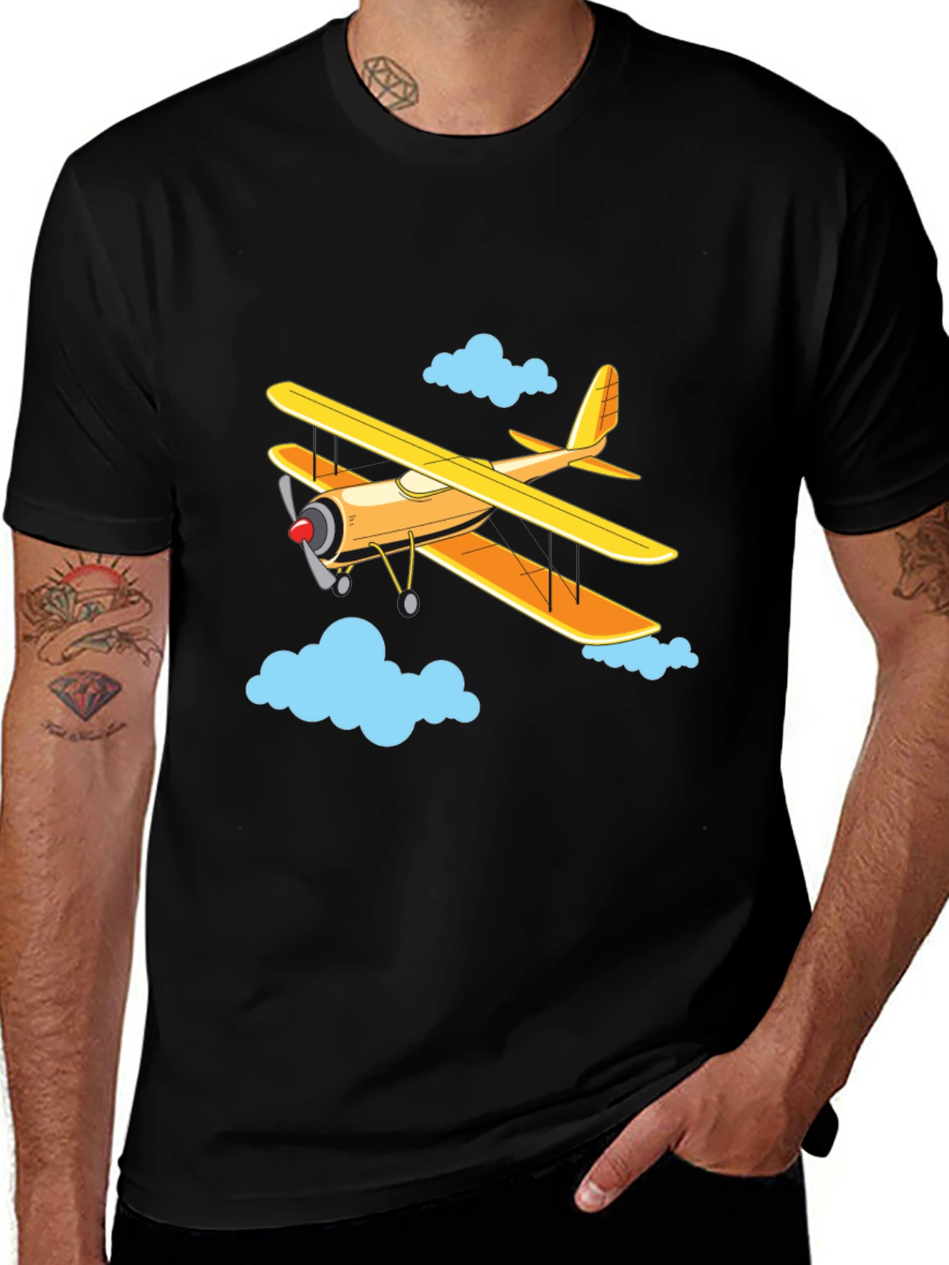 Airplane Graphic Tee - Biplane in the Clouds!