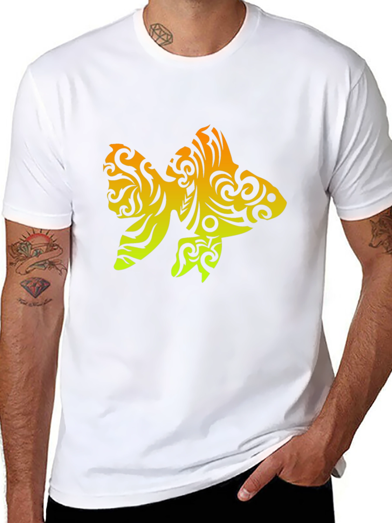 Tribal Goldfish Graphic Tee - Black Cotton Blend