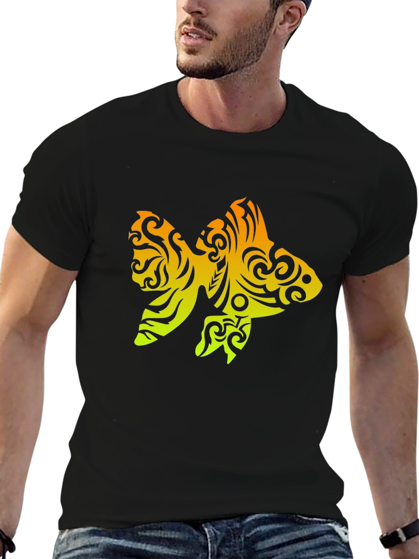 Tribal Goldfish Graphic Tee - Black Cotton Blend