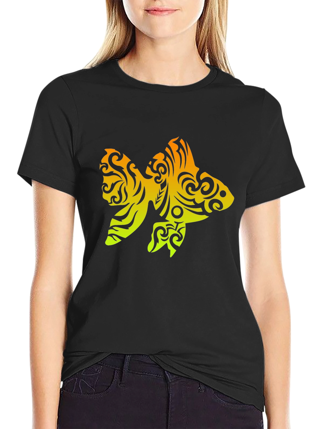 Tribal Goldfish Graphic Tee - Black Cotton Blend