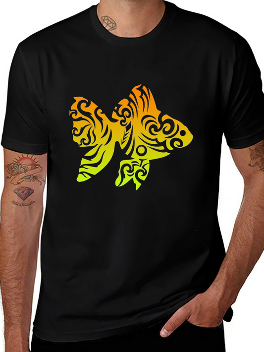 Tribal Goldfish Graphic Tee - Black Cotton Blend