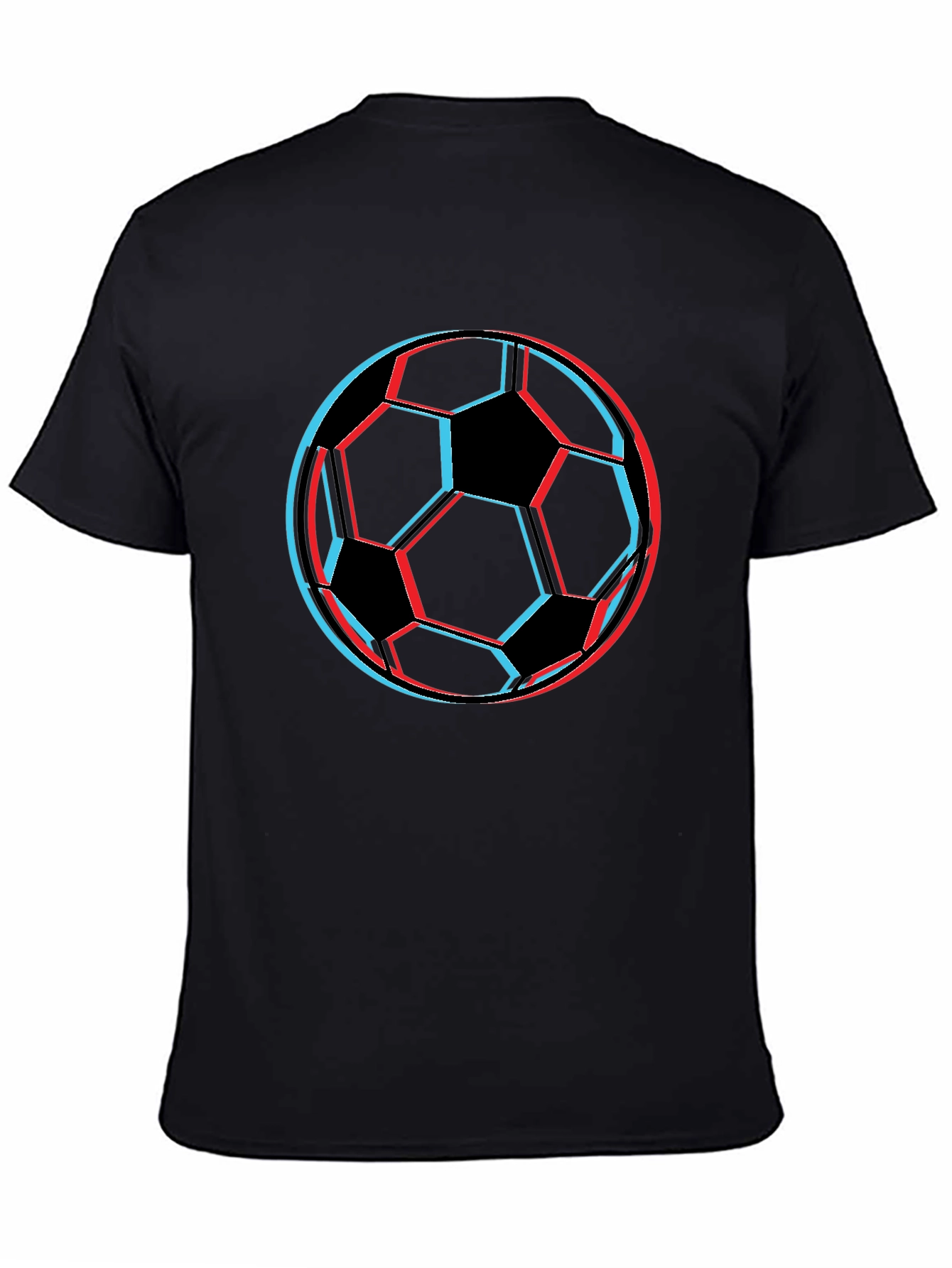 3D Soccer Ball Graphic Tee - Black Cotton T-Shirt