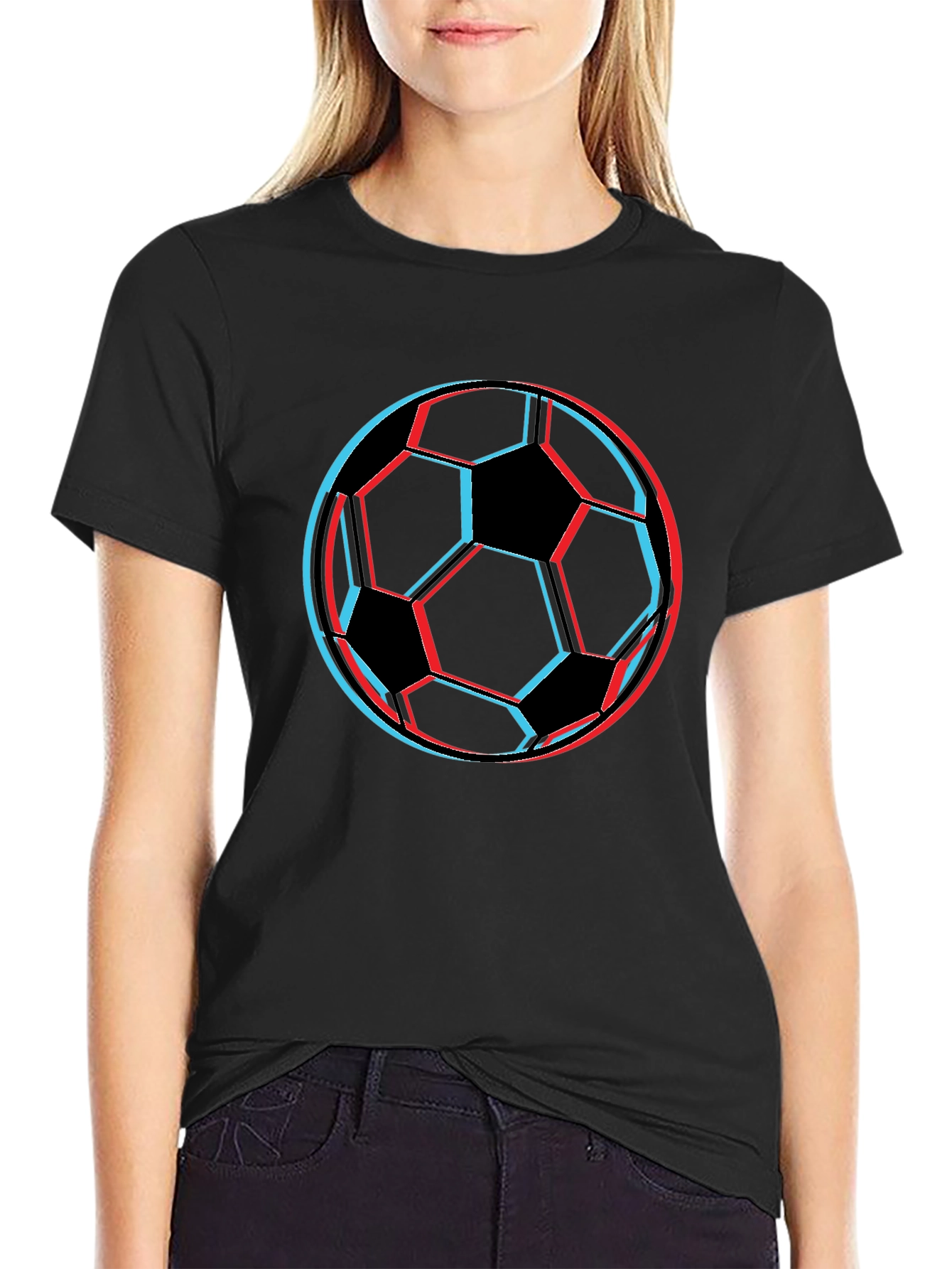 3D Soccer Ball Graphic Tee - Black Cotton T-Shirt