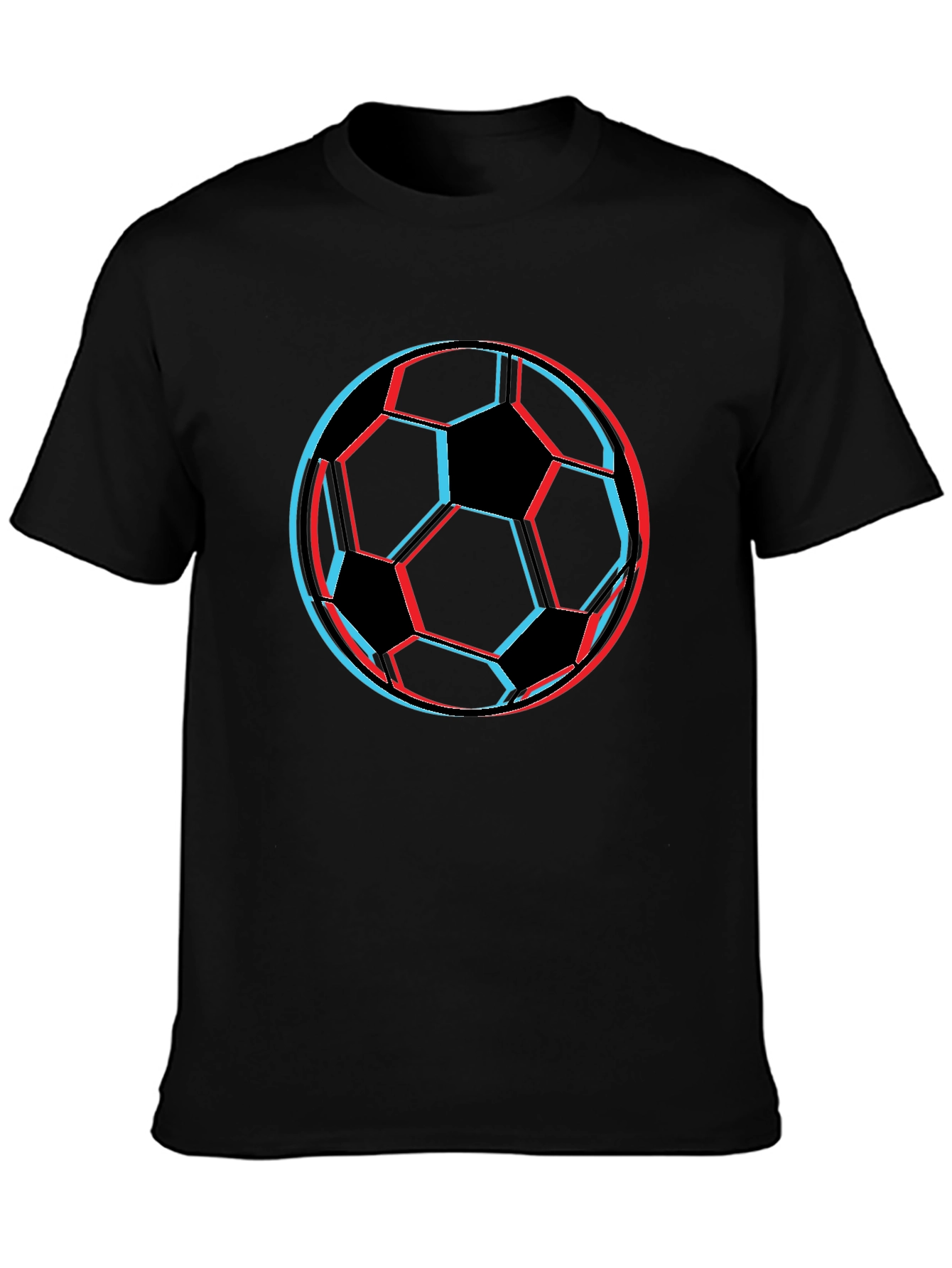 3D Soccer Ball Graphic Tee - Black Cotton T-Shirt