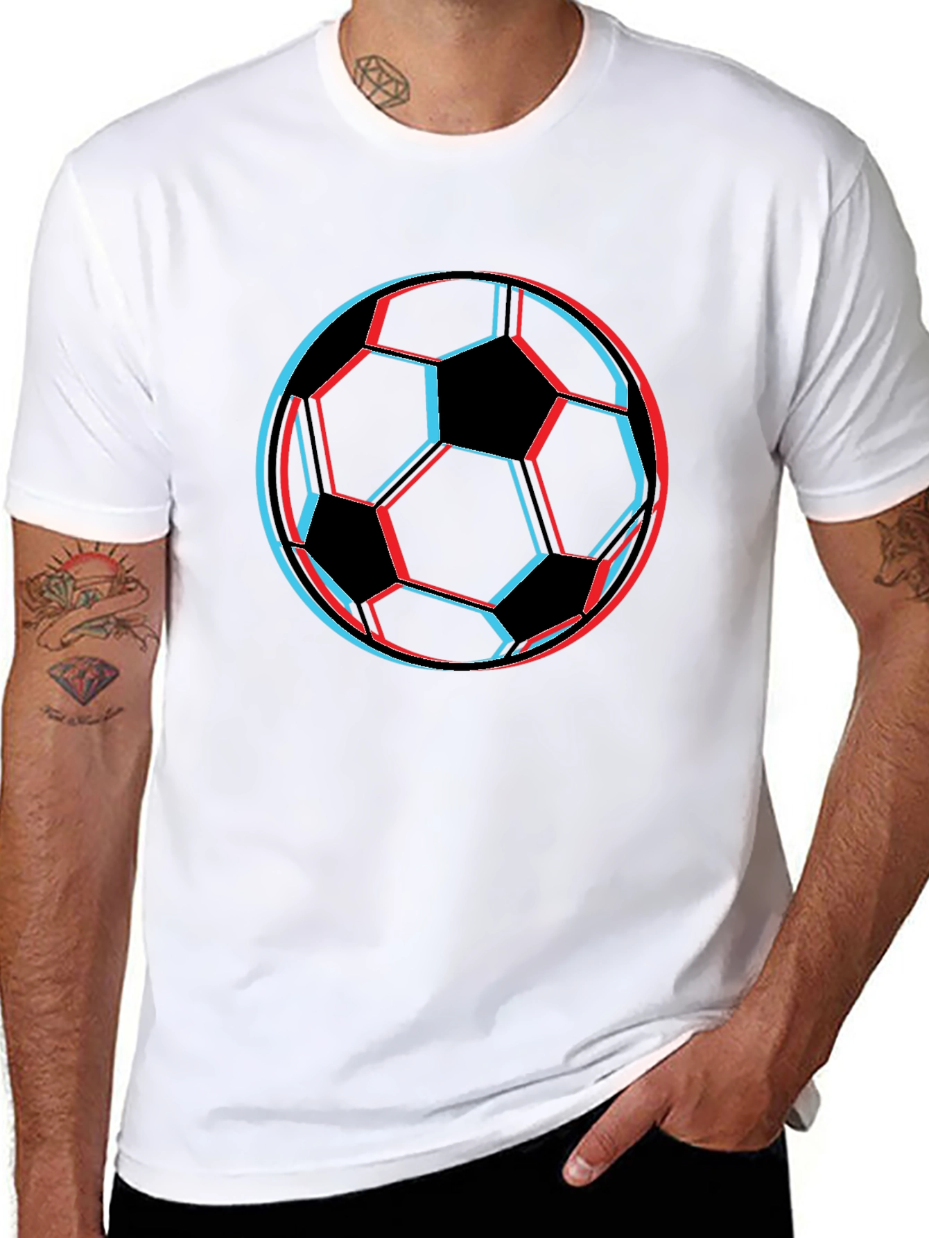 3D Soccer Ball Graphic Tee - Black Cotton T-Shirt