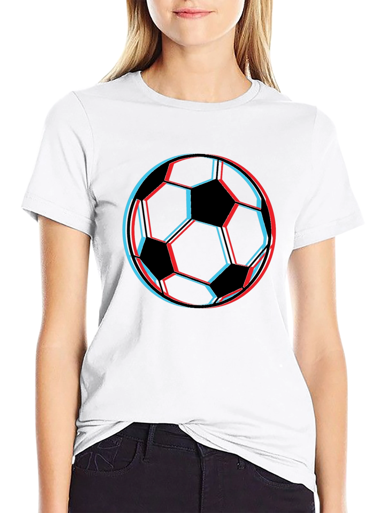 3D Soccer Ball Graphic Tee - Black Cotton T-Shirt