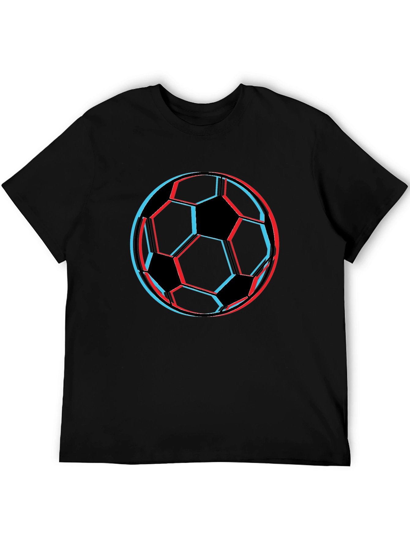 3D Soccer Ball Graphic Tee - Black Cotton T-Shirt