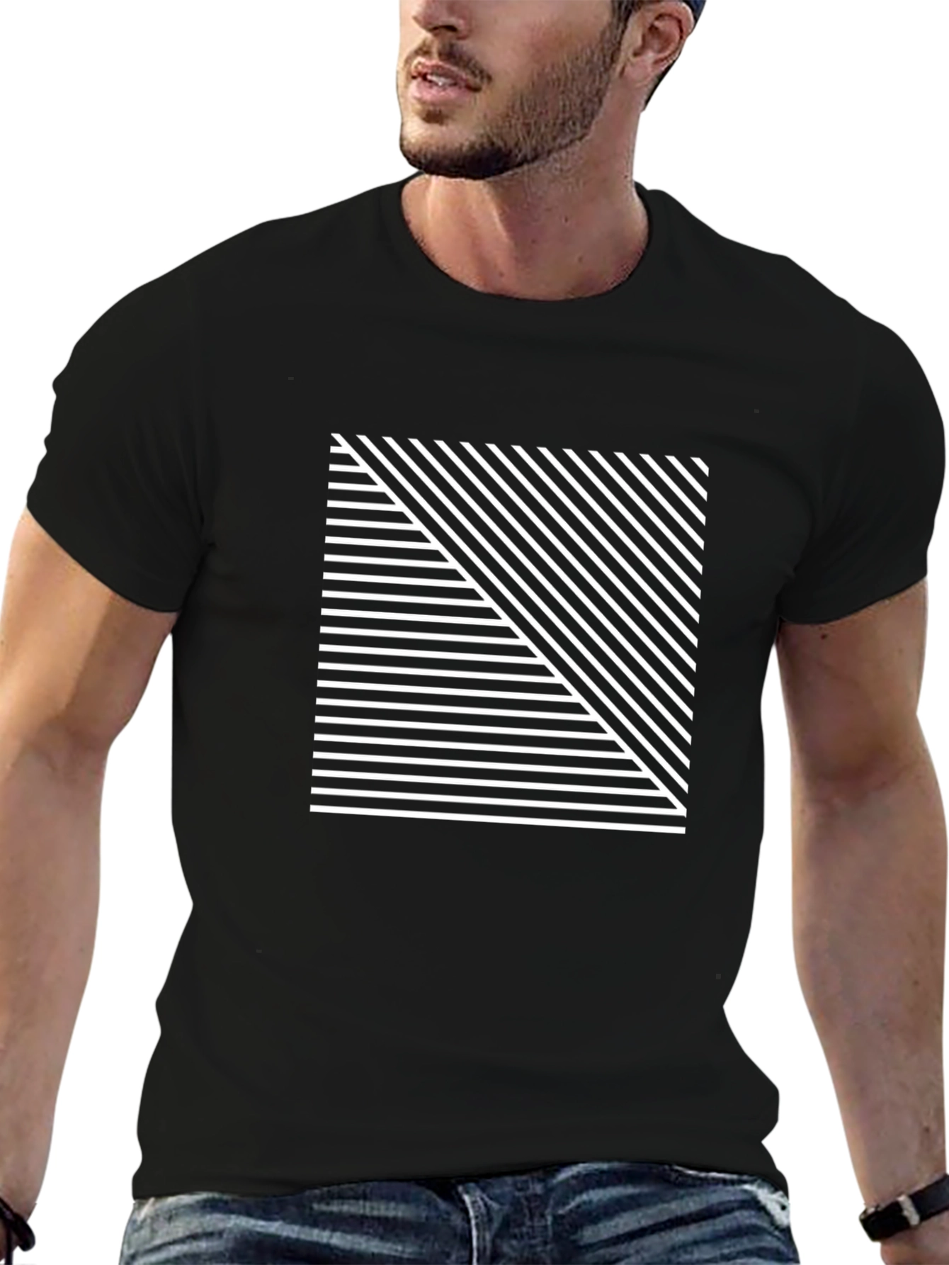 Geometric Line Pattern Black T-Shirt