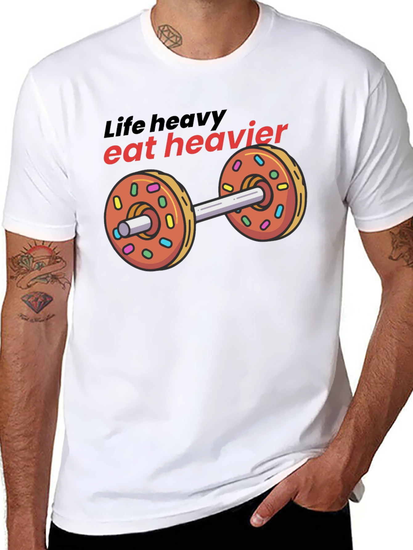 Life Heavy Eat Heavier Donut Dumbbell T-Shirt