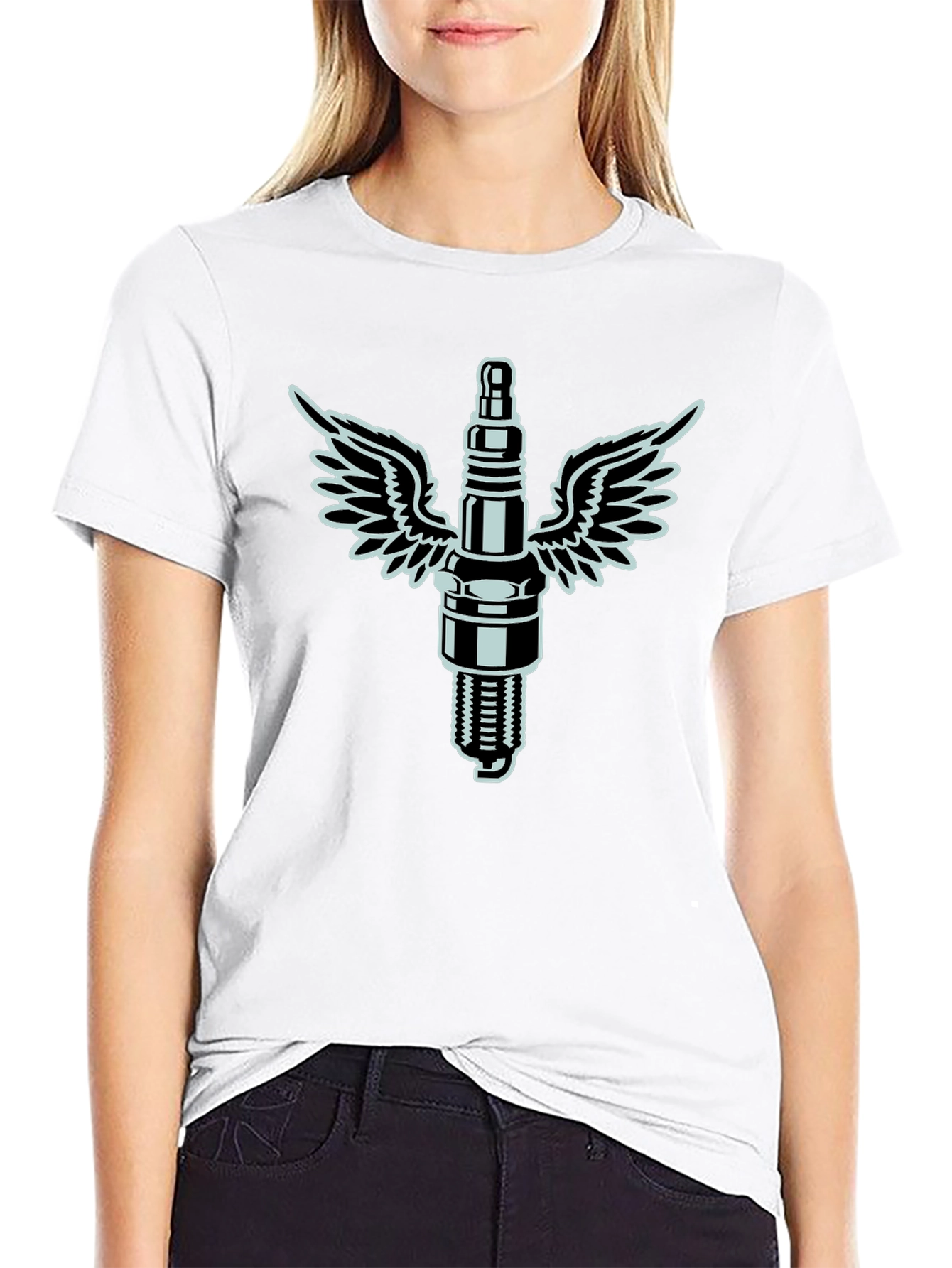 Spark Plug Wings Graphic T-Shirt - Cool Automotive Design