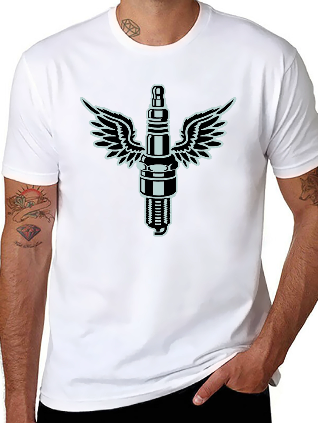 Spark Plug Wings Graphic T-Shirt - Cool Automotive Design
