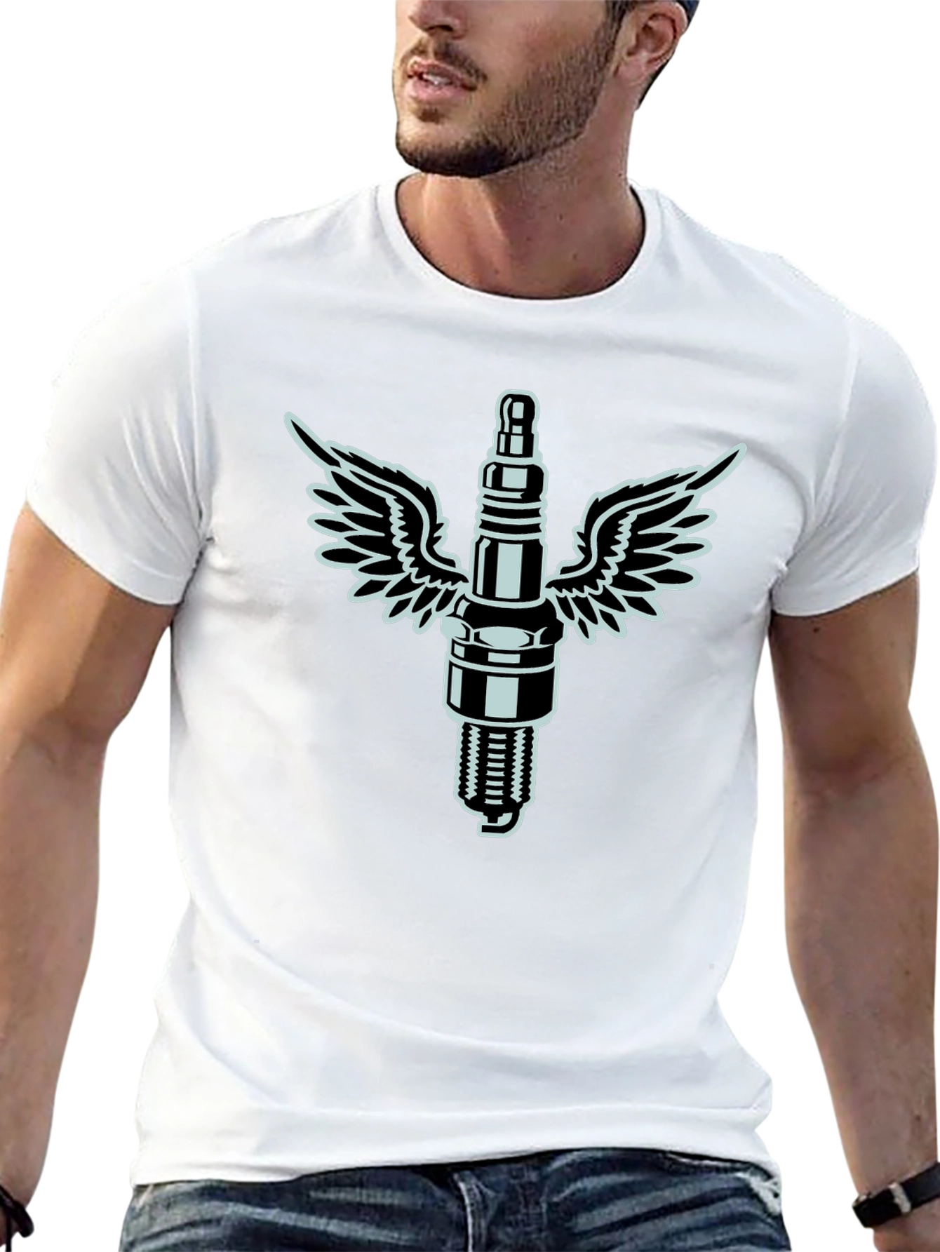 Spark Plug Wings Graphic T-Shirt - Cool Automotive Design