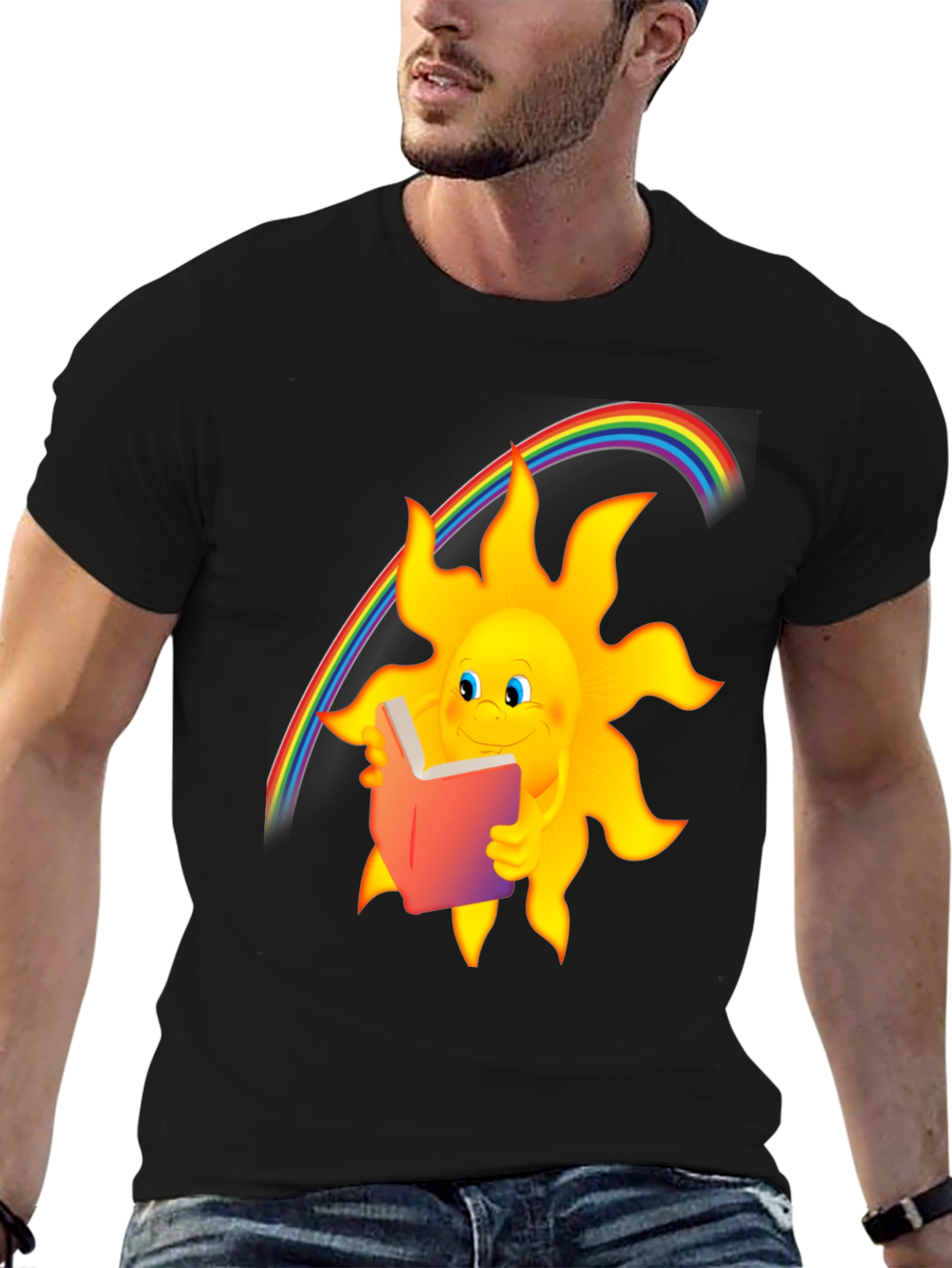 Sun Reading Book Rainbow Graphic T-Shirt