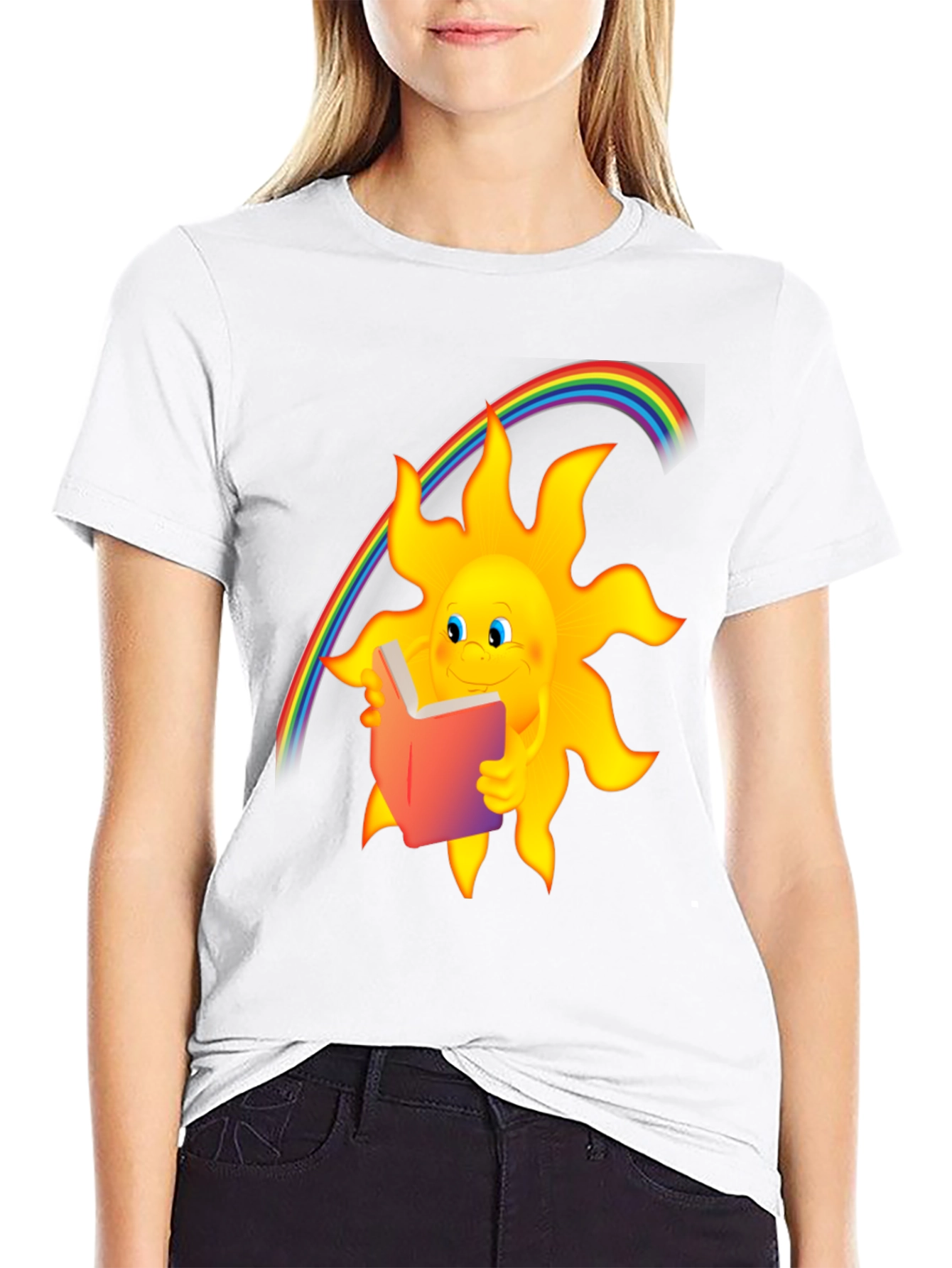 Sun Reading Book Rainbow Graphic T-Shirt
