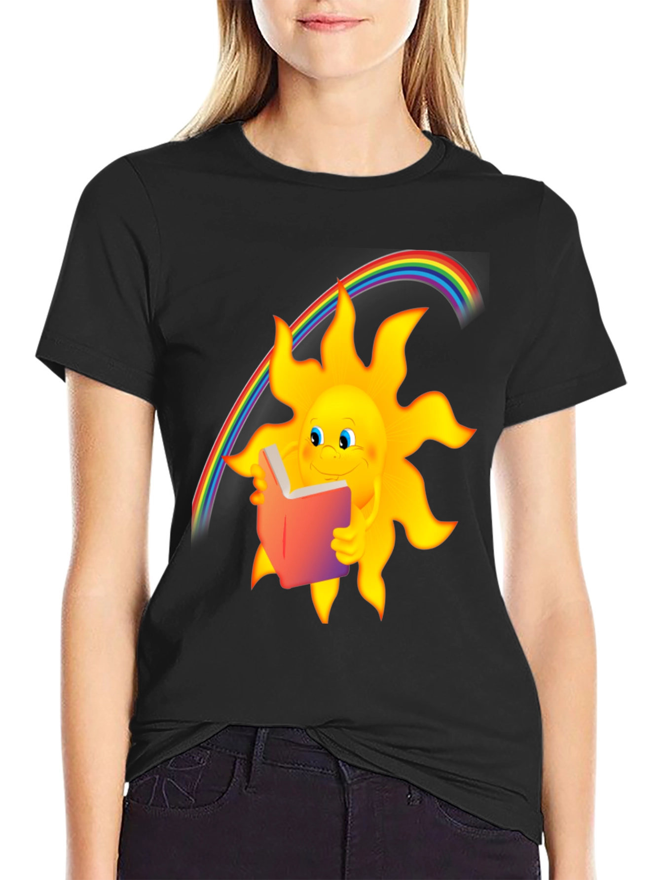 Sun Reading Book Rainbow Graphic T-Shirt