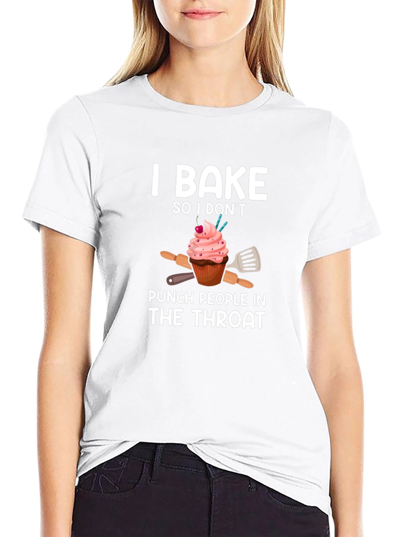 I Bake So I Dont Punch People Black T-Shirt