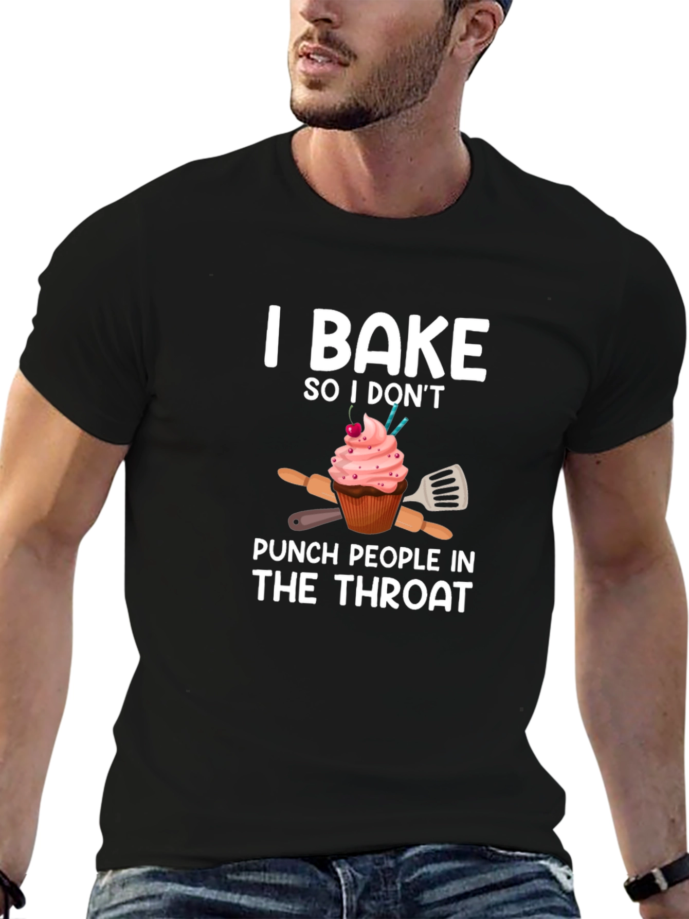 I Bake So I Dont Punch People Black T-Shirt