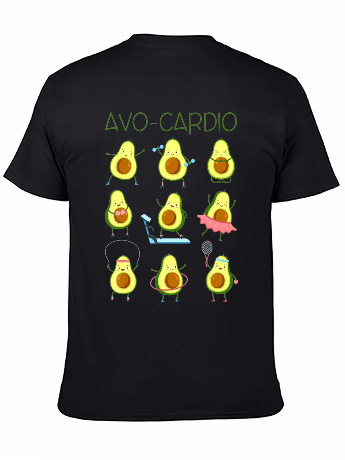 Avo-Cardio Black T-Shirt: Avocado Fitness Design