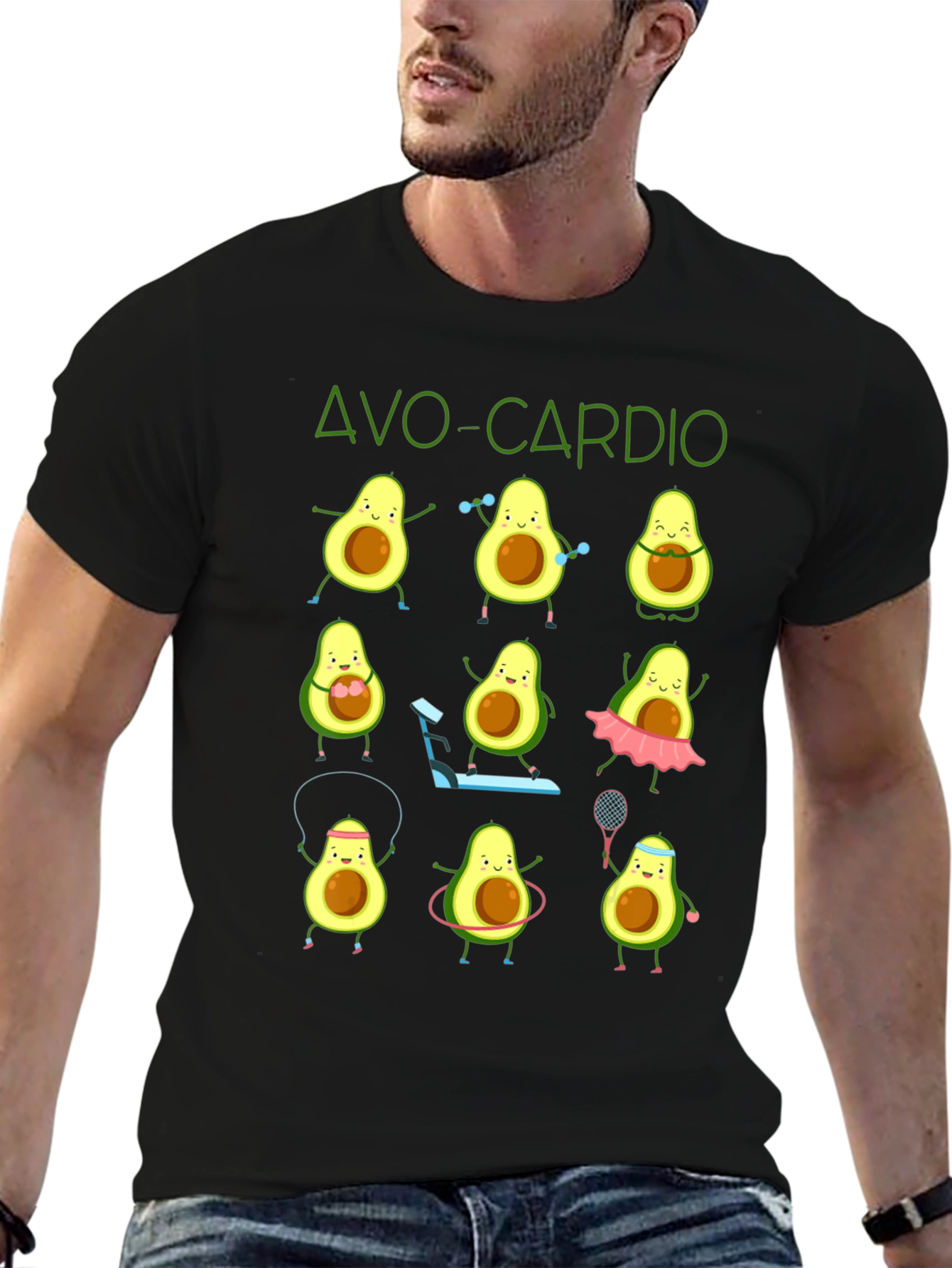 Avo-Cardio Black T-Shirt: Avocado Fitness Design