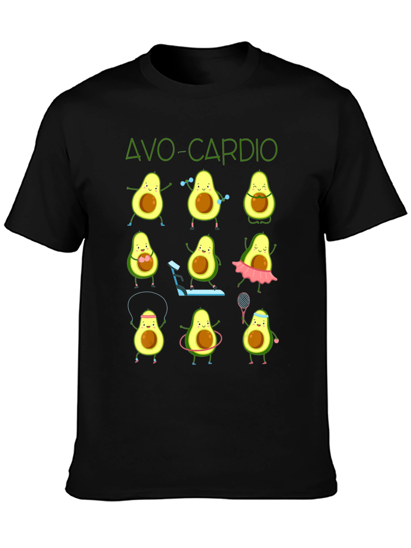 Avo-Cardio Black T-Shirt: Avocado Fitness Design