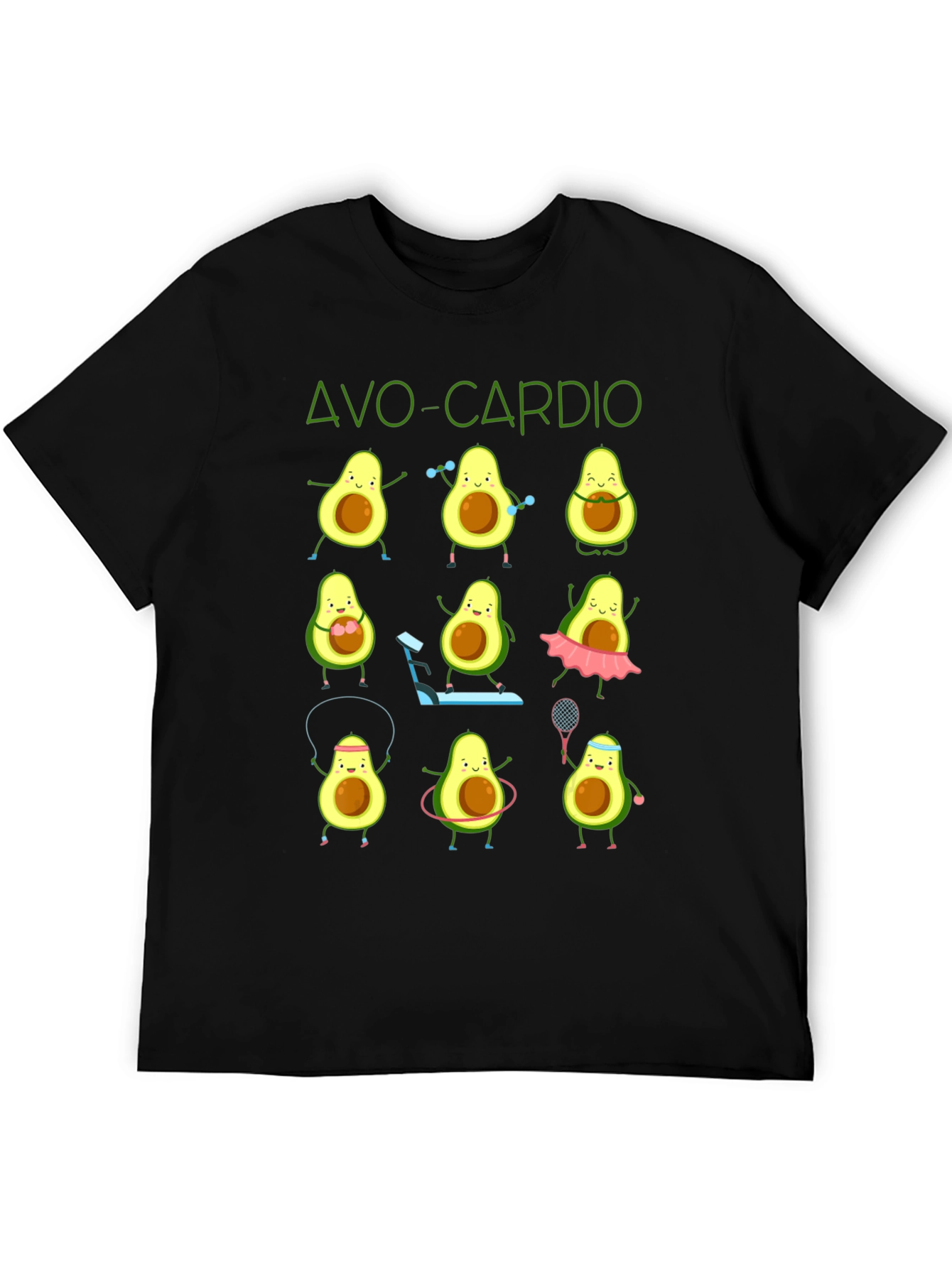 Avo-Cardio Black T-Shirt: Avocado Fitness Design