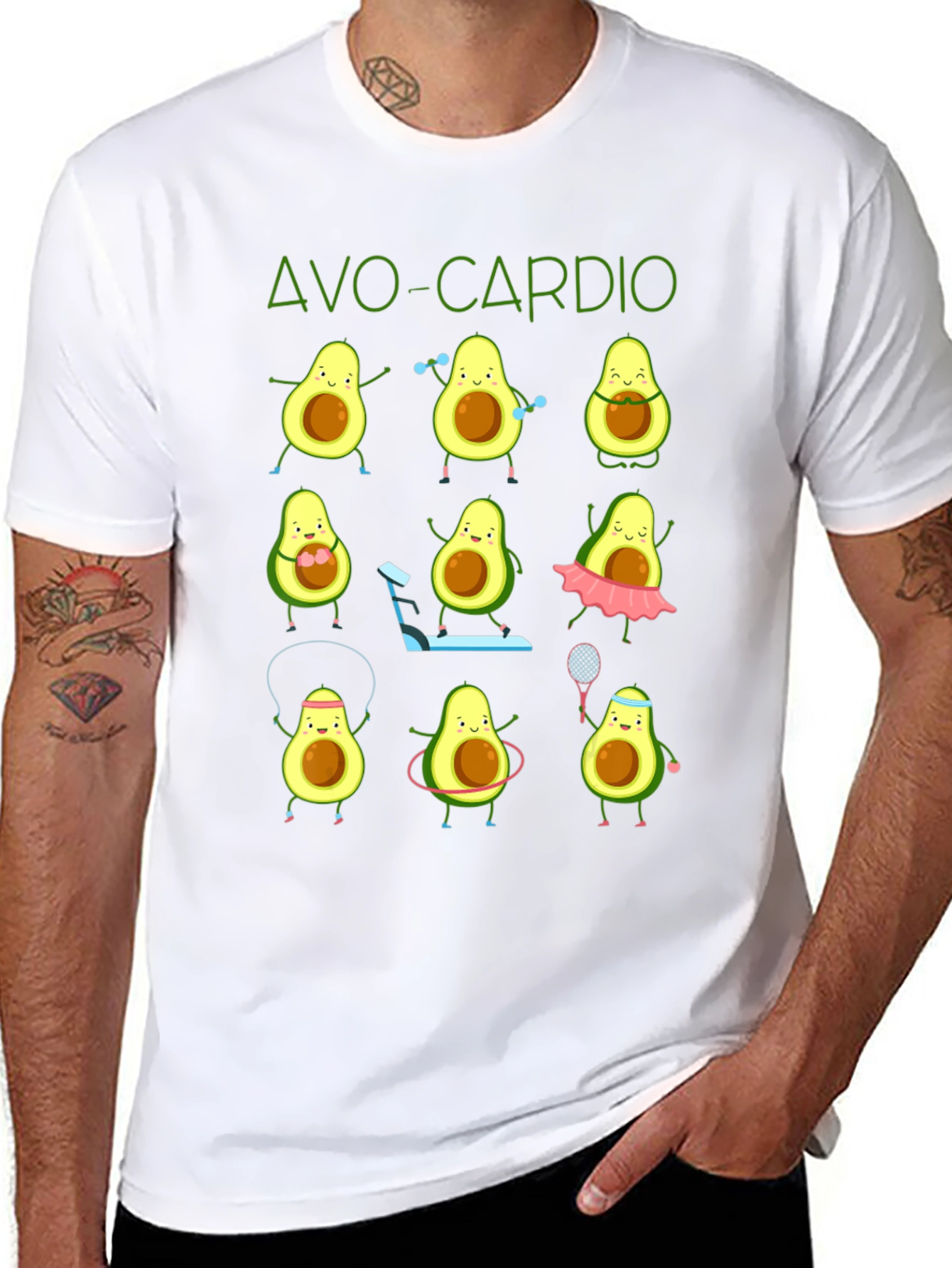 Avo-Cardio Black T-Shirt: Avocado Fitness Design