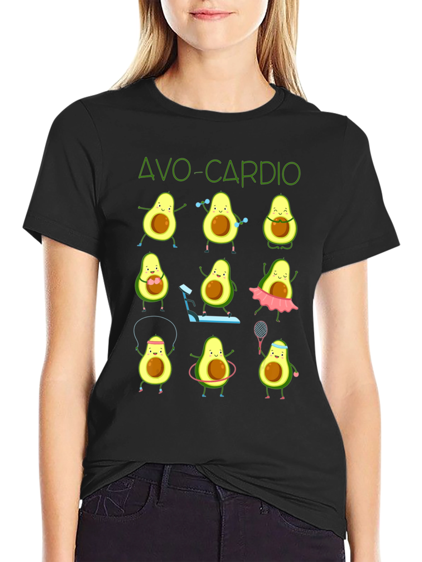Avo-Cardio Black T-Shirt: Avocado Fitness Design